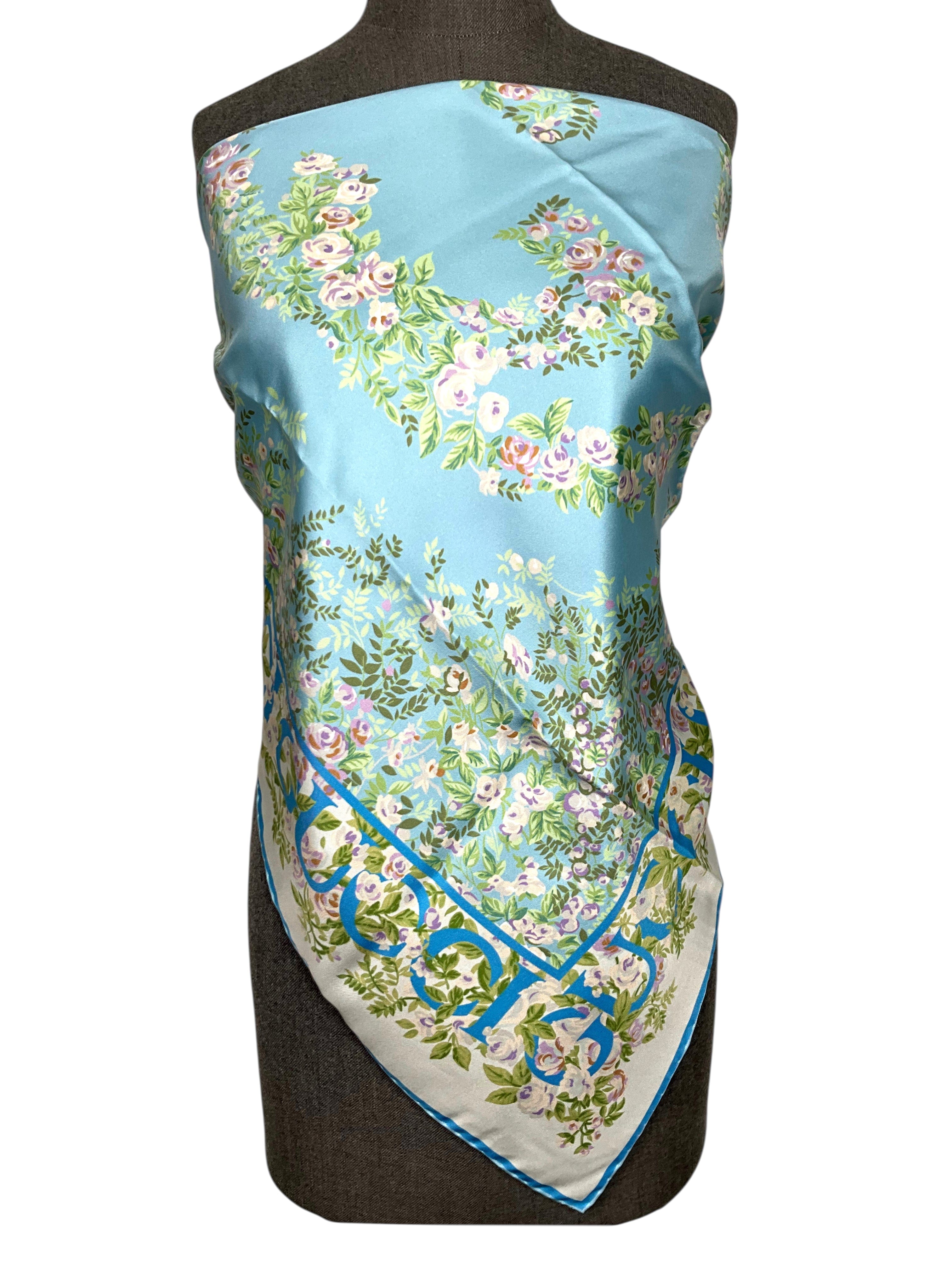 GUCCI GG Floral Silk Twill Scarf NEW