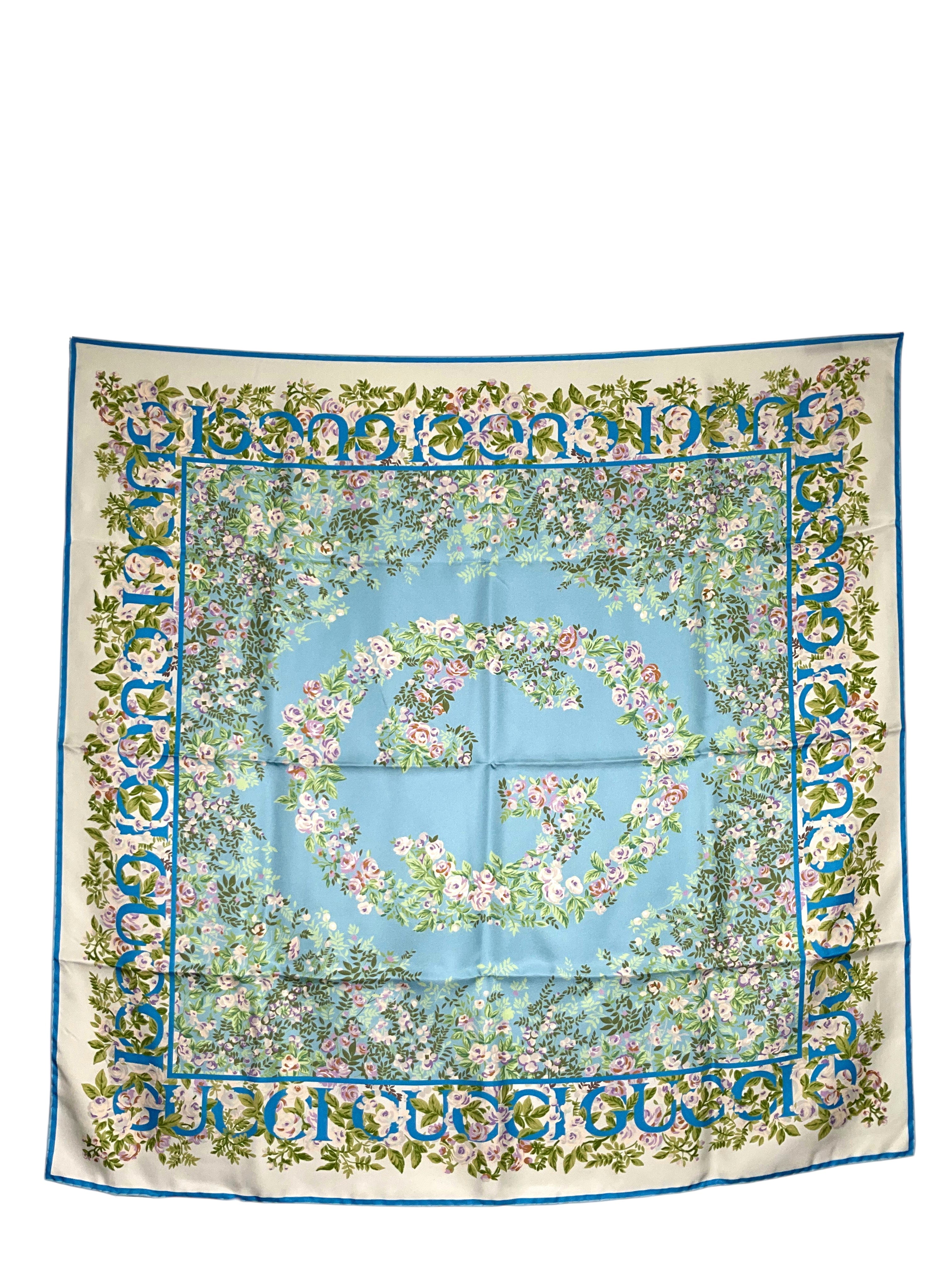 GUCCI GG Floral Silk Twill Scarf NEW