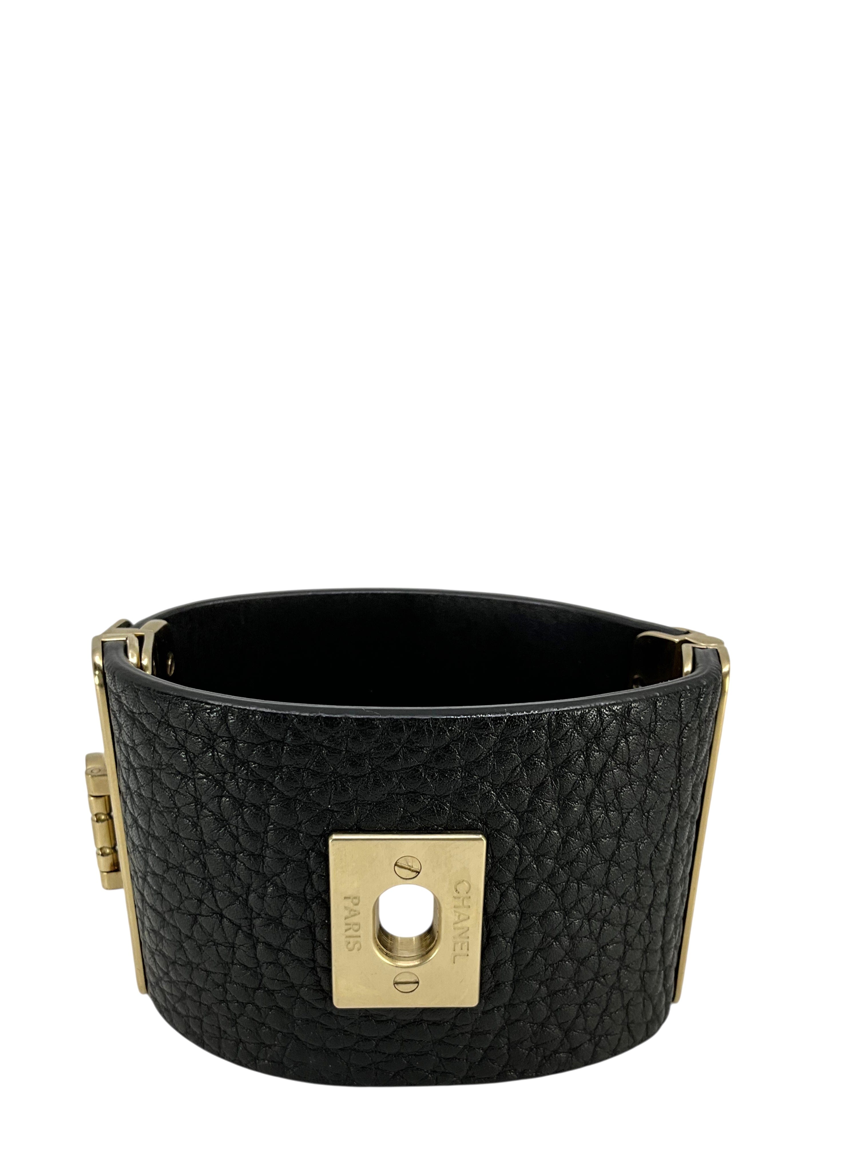 CHANEL 17P Calfskin Logo Wrap Cuff Bracelet