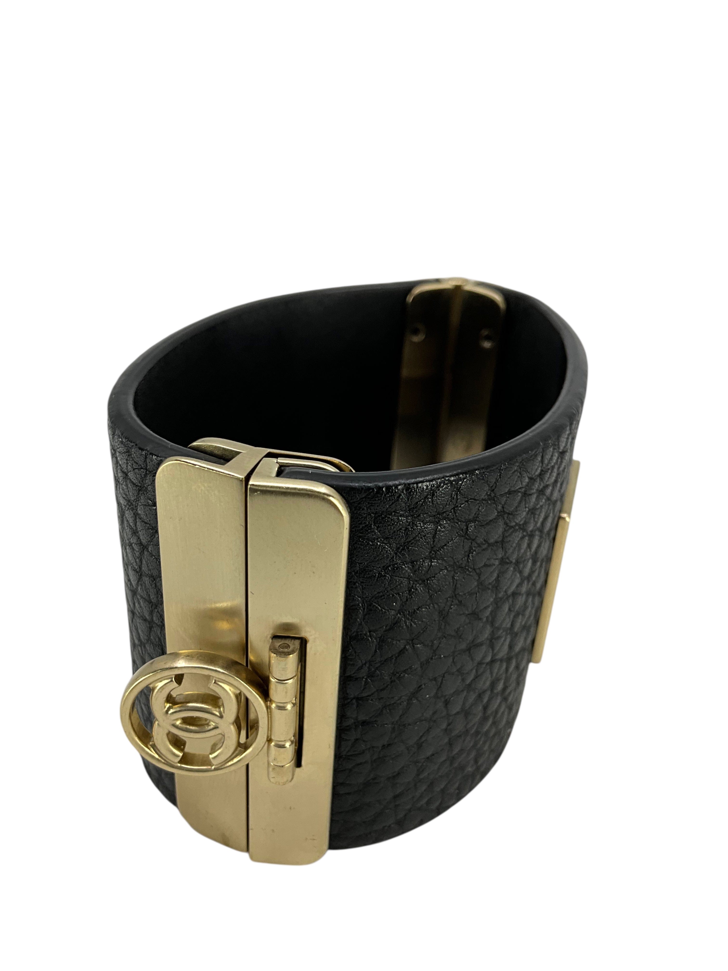 CHANEL 17P Calfskin Logo Wrap Cuff Bracelet