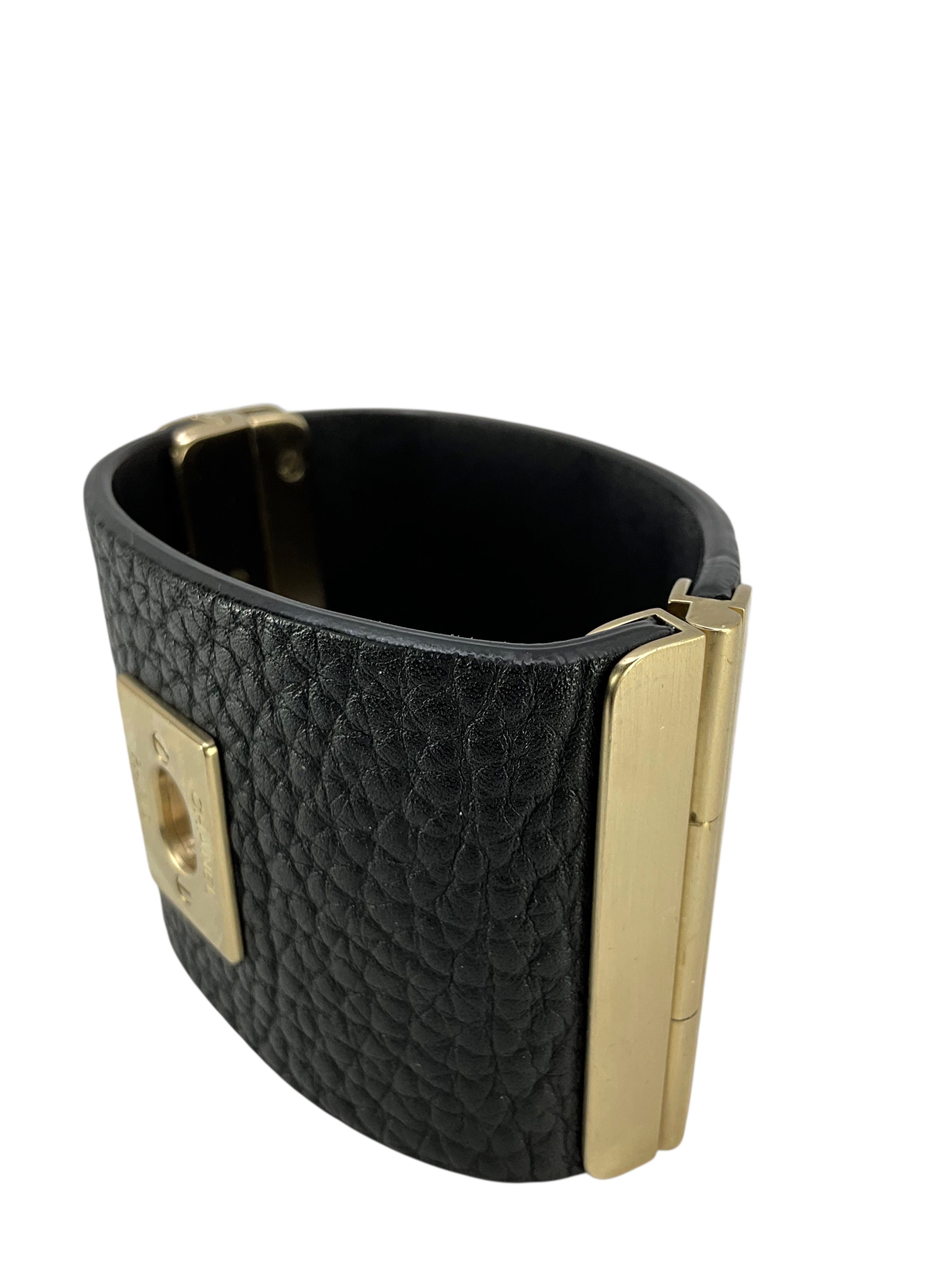 CHANEL 17P Calfskin Logo Wrap Cuff Bracelet