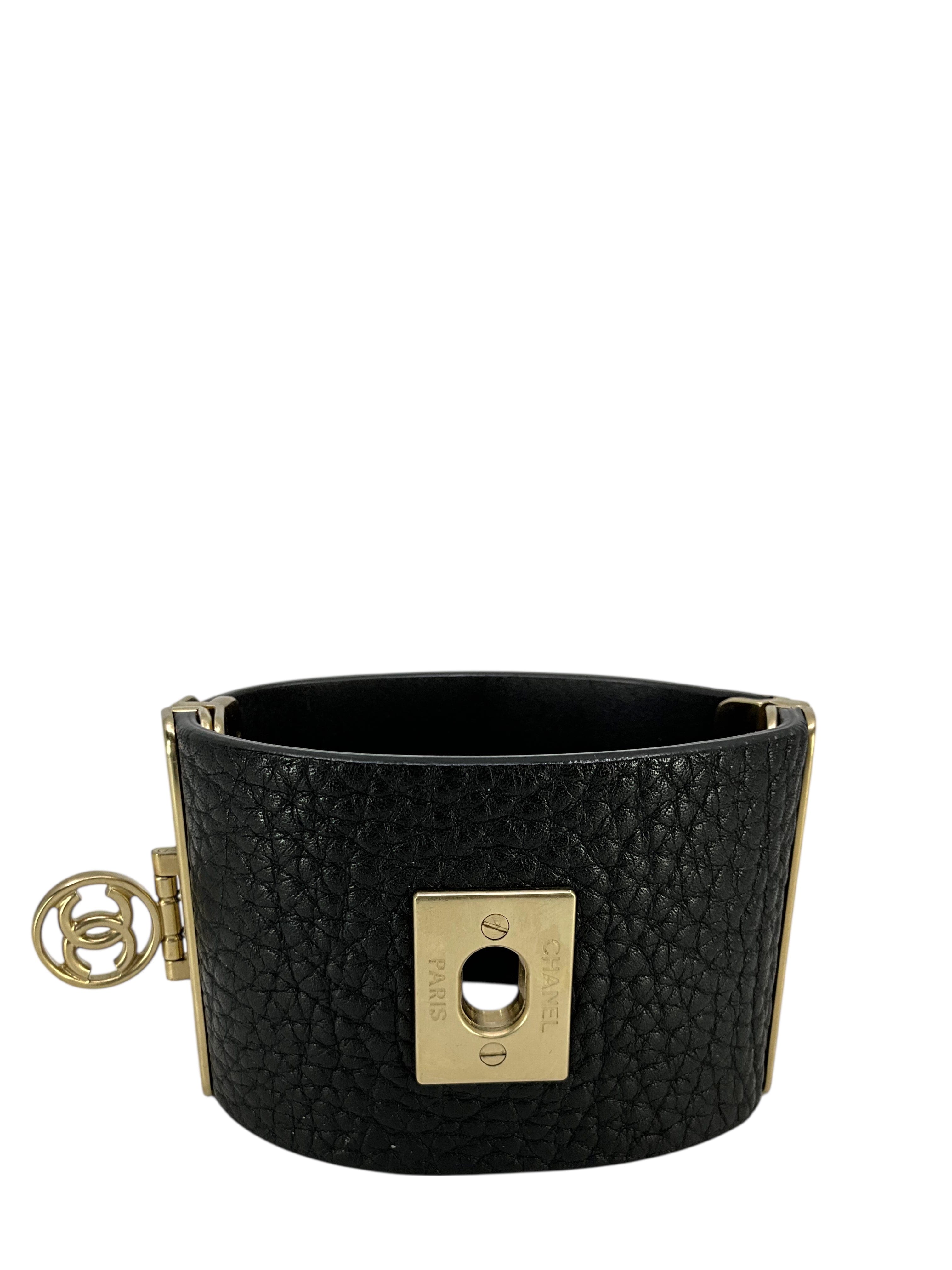 CHANEL 17P Calfskin Logo Wrap Cuff Bracelet