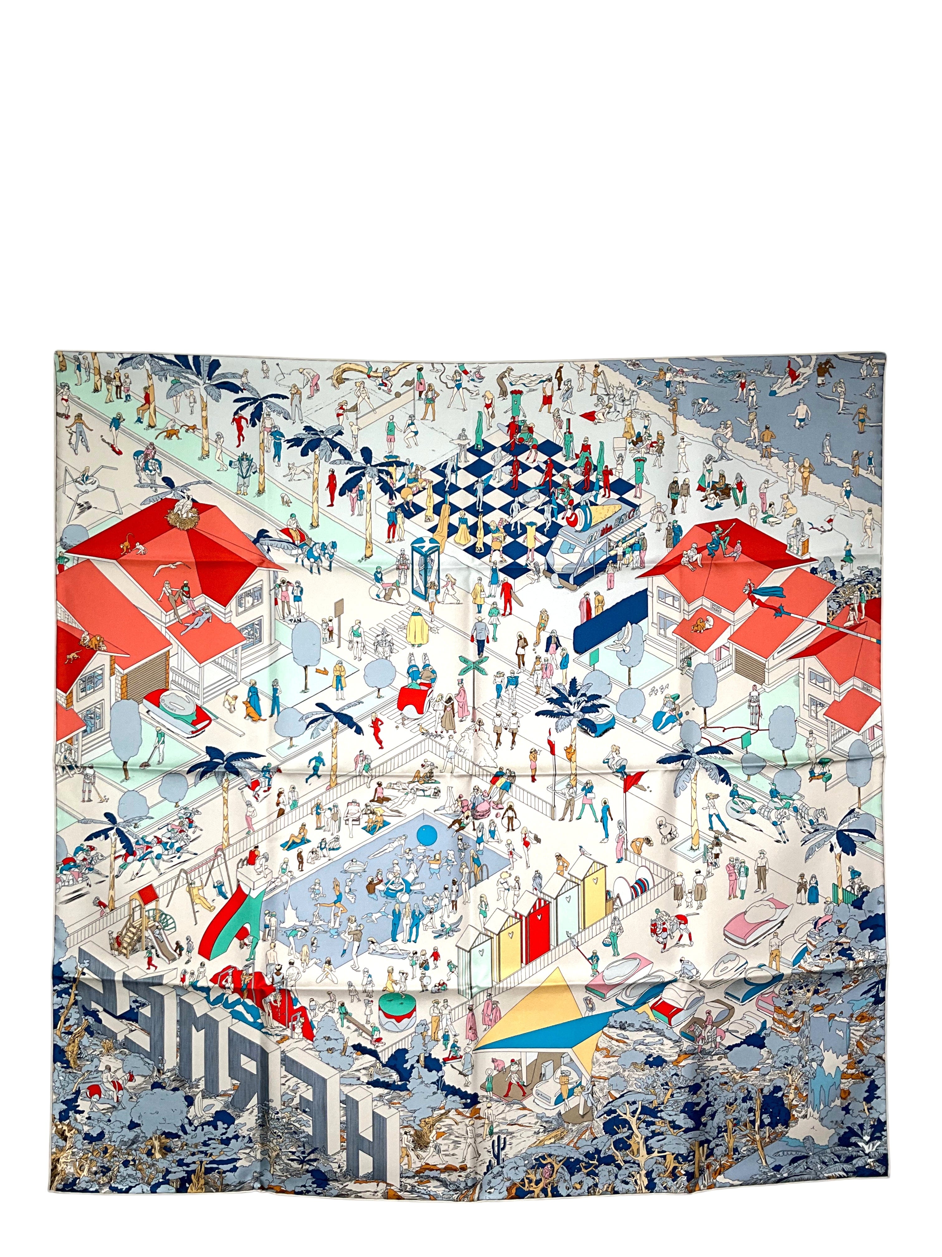 HERMES On the Beach Silk Scarf 90 NEW