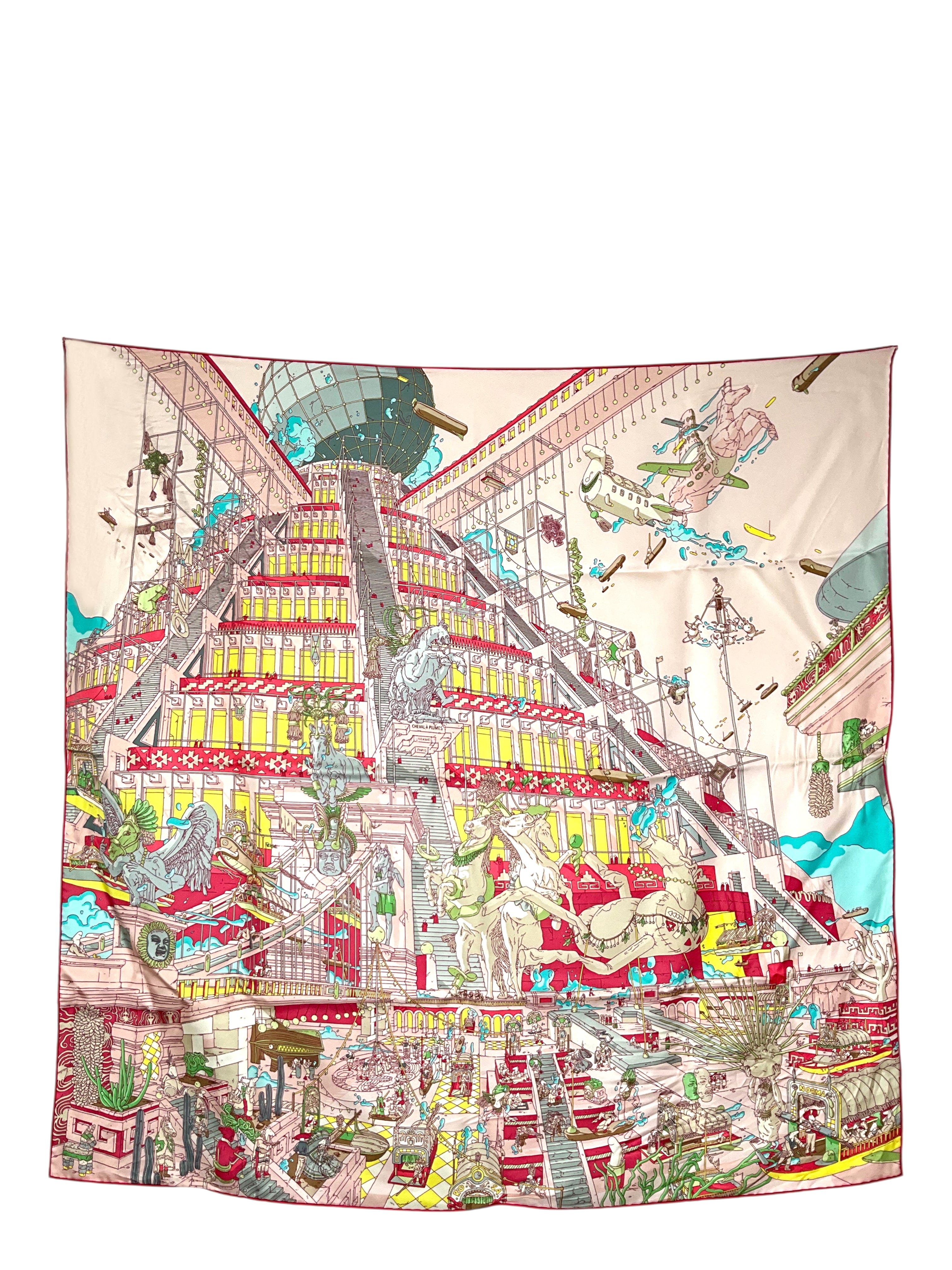 Hermes La Legende du Cheval a Plumes Silk Scarf 90