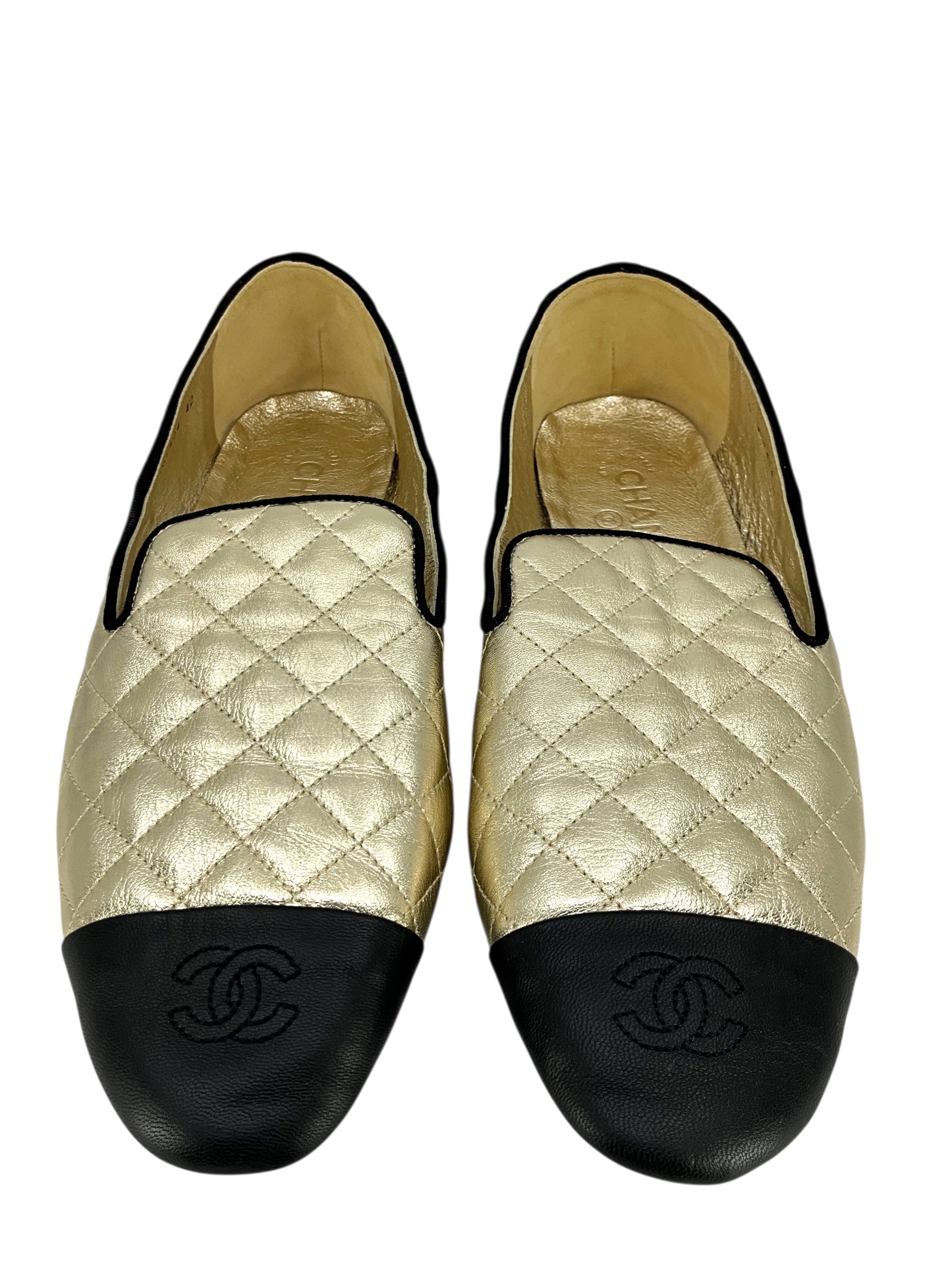 Chanel Laminated Lambskin Quilted CC Cap Toe Loafer Size 12