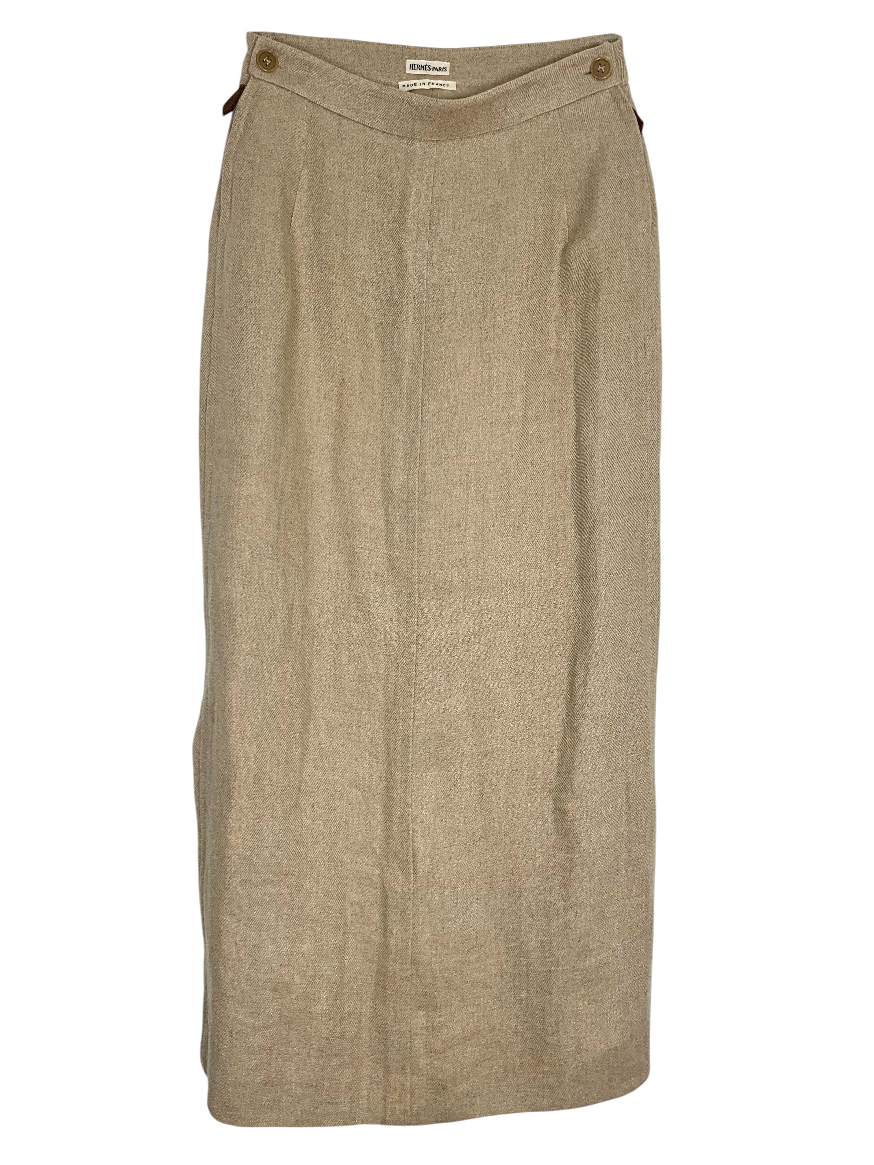 HERMES Natural Linen Midi Skirt Size 38