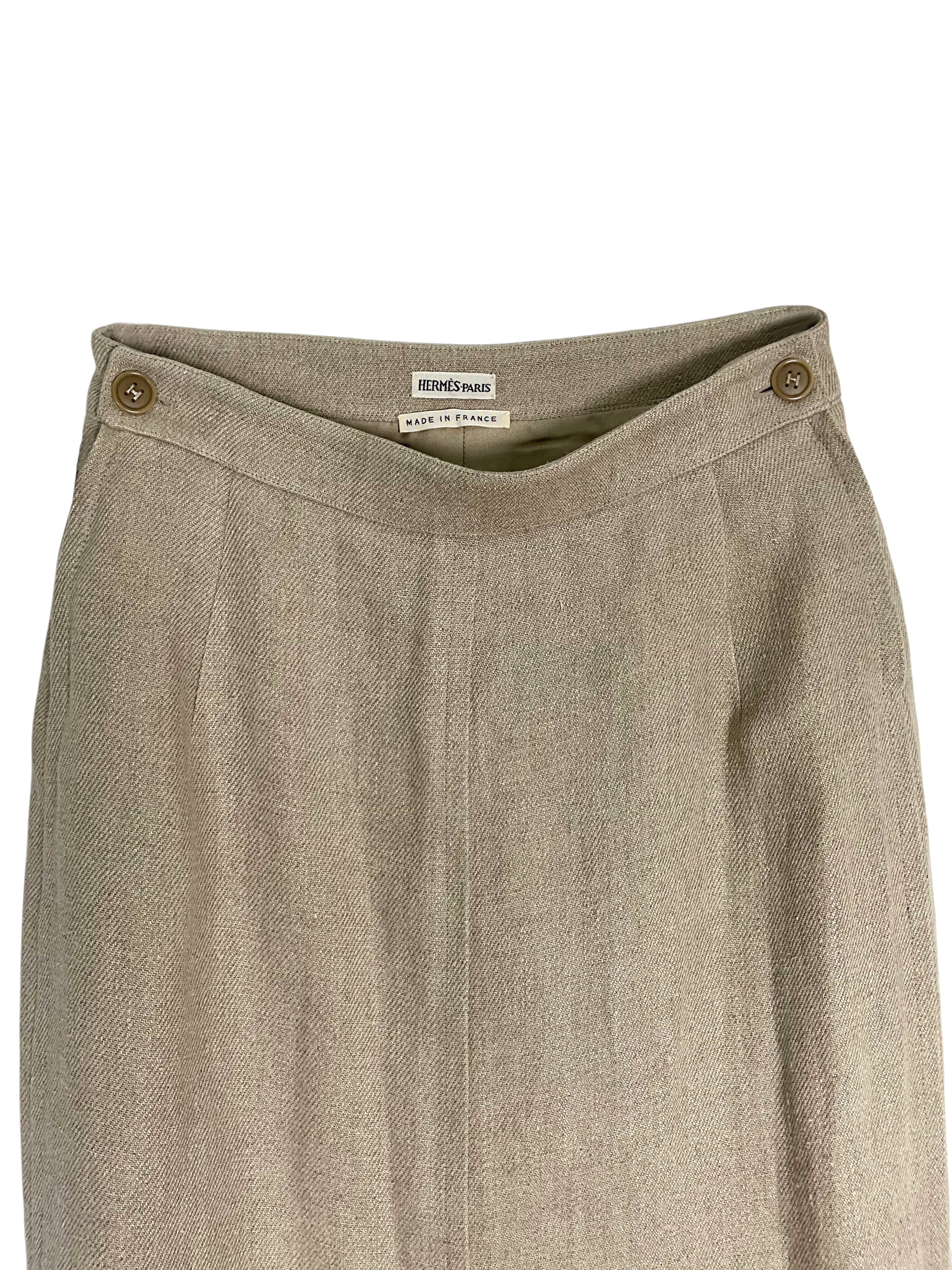 HERMES Natural Linen Midi Skirt Size 38
