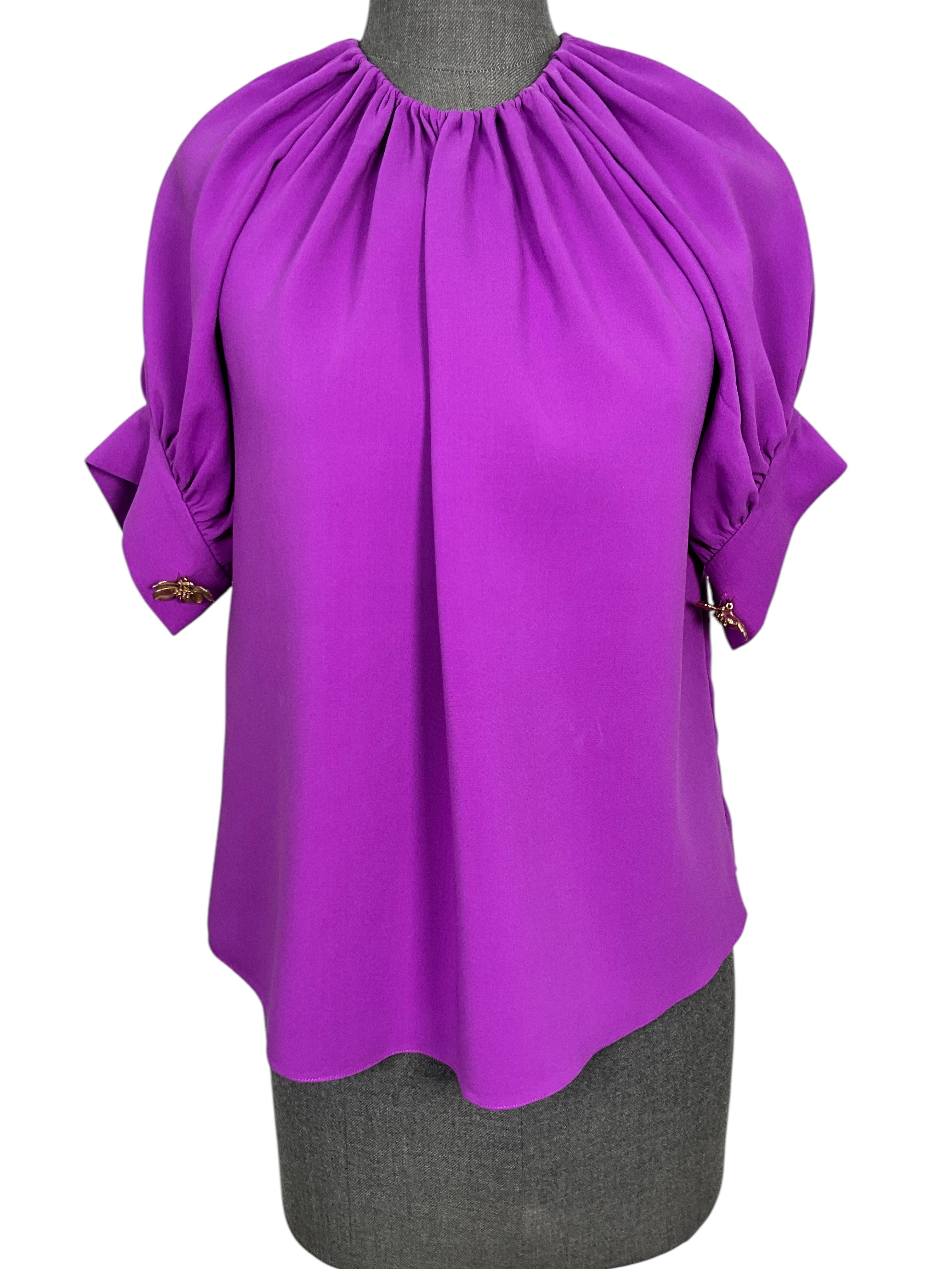 Oscar de la Renta Gathered Stretch Silk Blouse Size 6