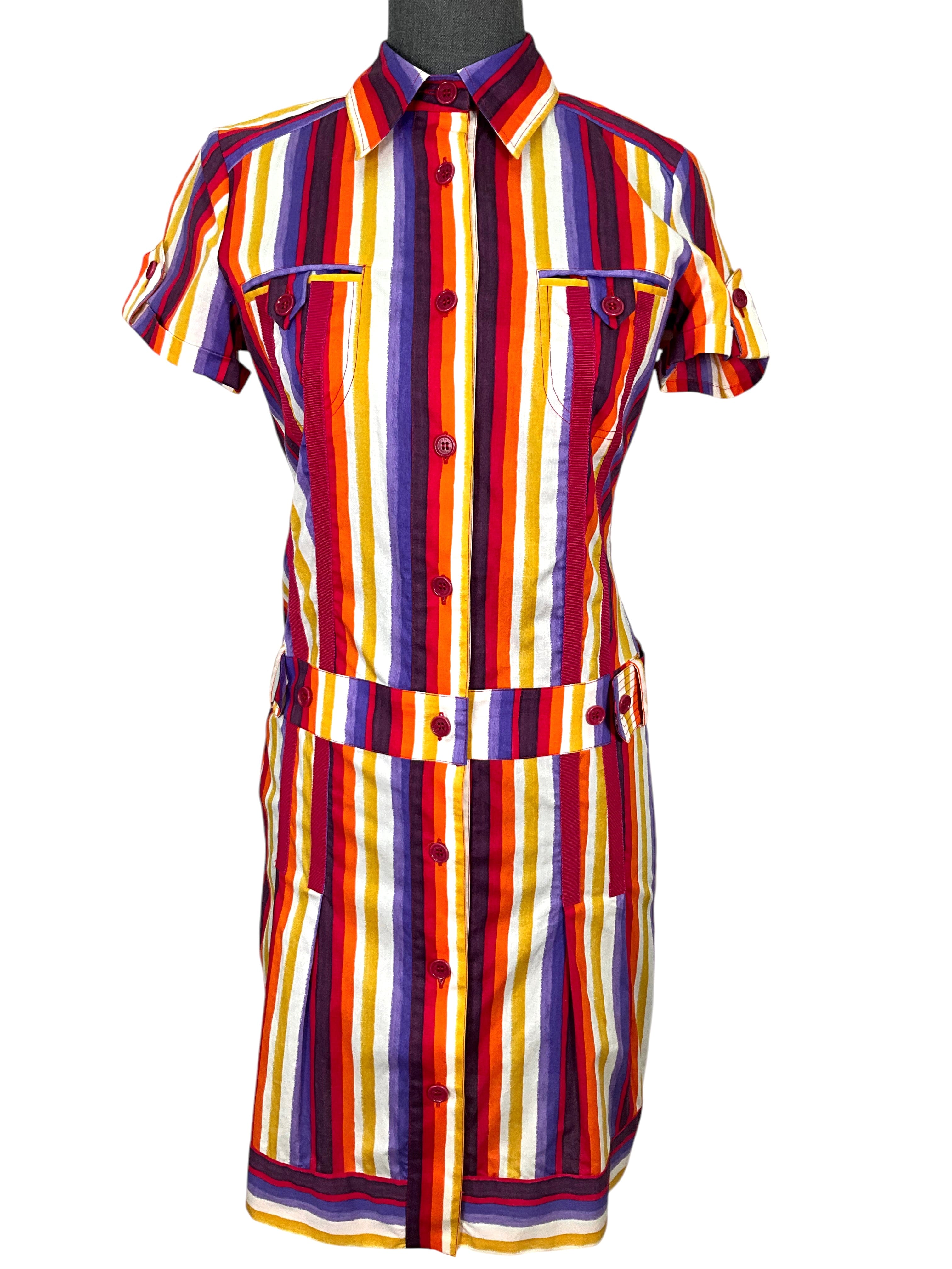 ETRO Striped Cotton Belted Shirt Dress Size S NEW