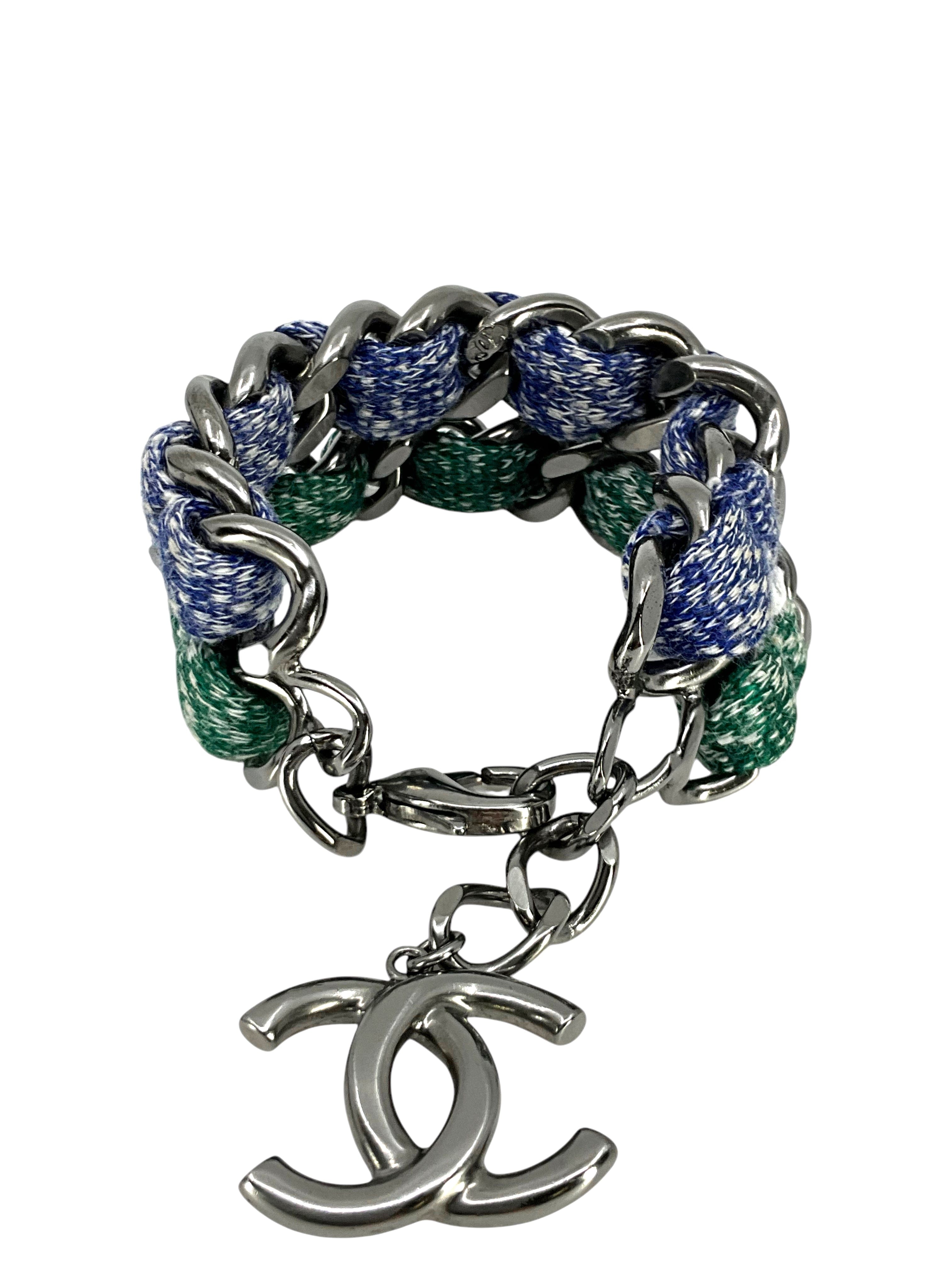 CHANEL Coco Mark Silver Metal Chain Link CC Bracelet