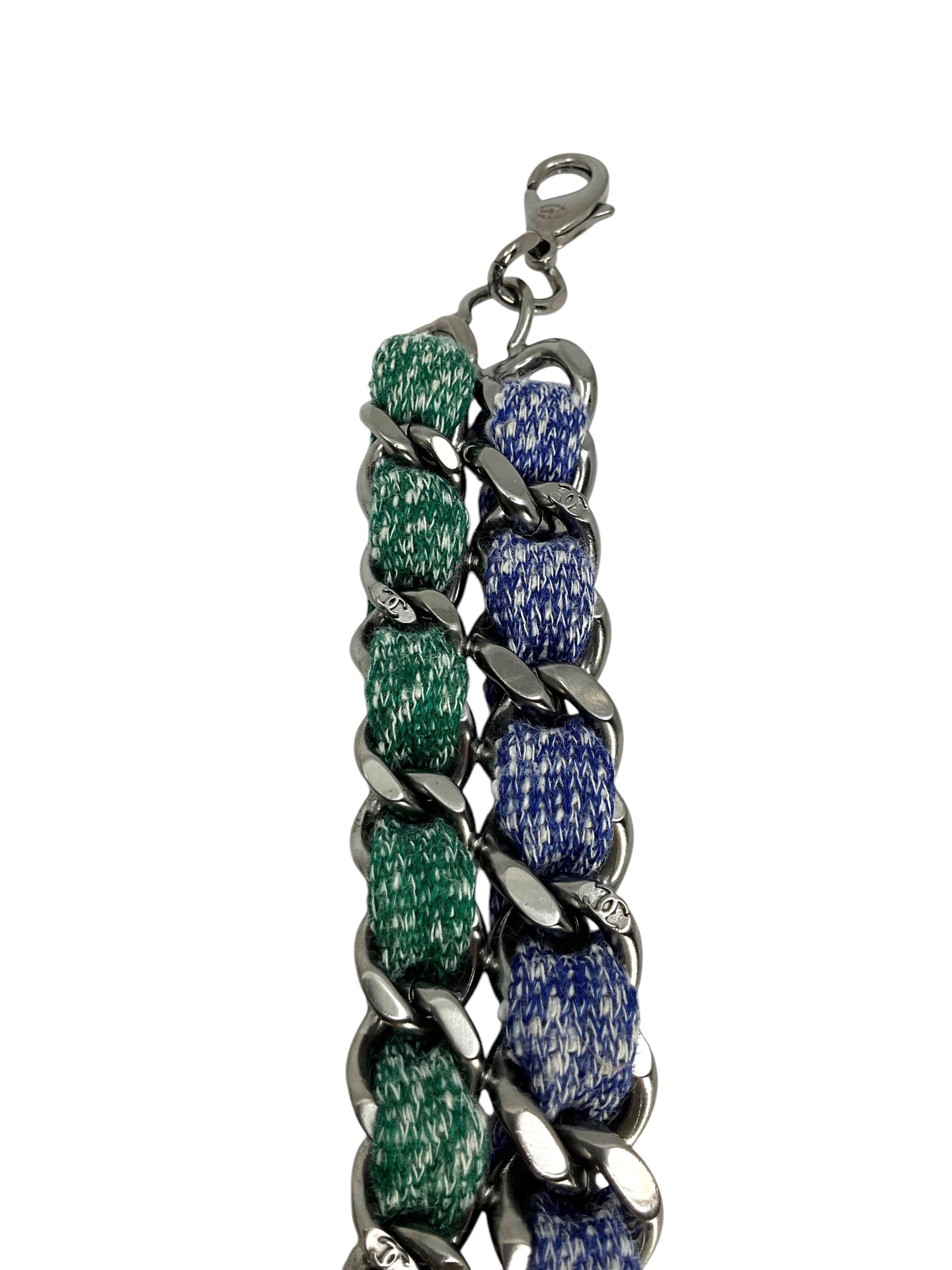 CHANEL Coco Mark Silver Metal Chain Link CC Bracelet