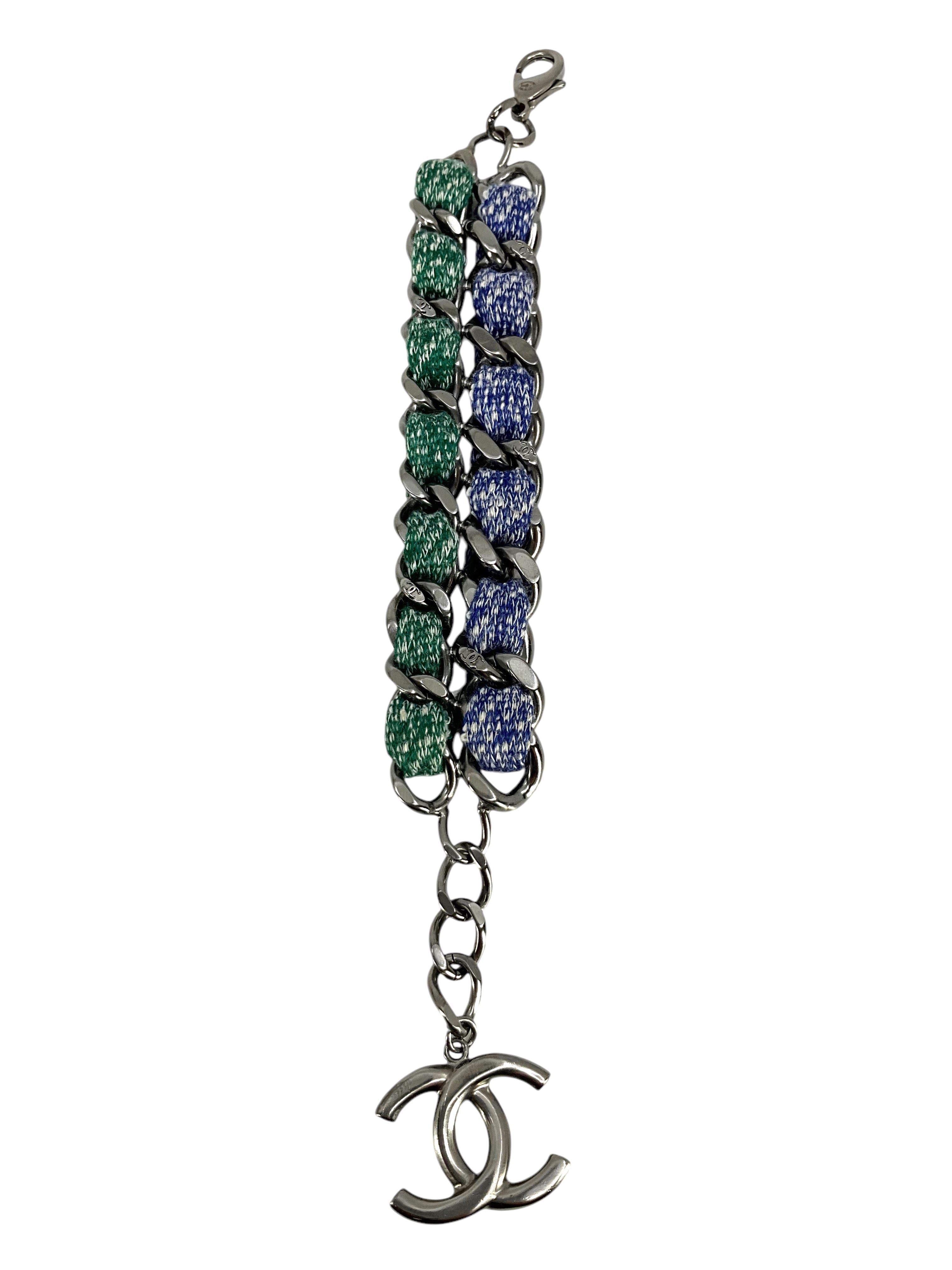CHANEL Coco Mark Silver Metal Chain Link CC Bracelet