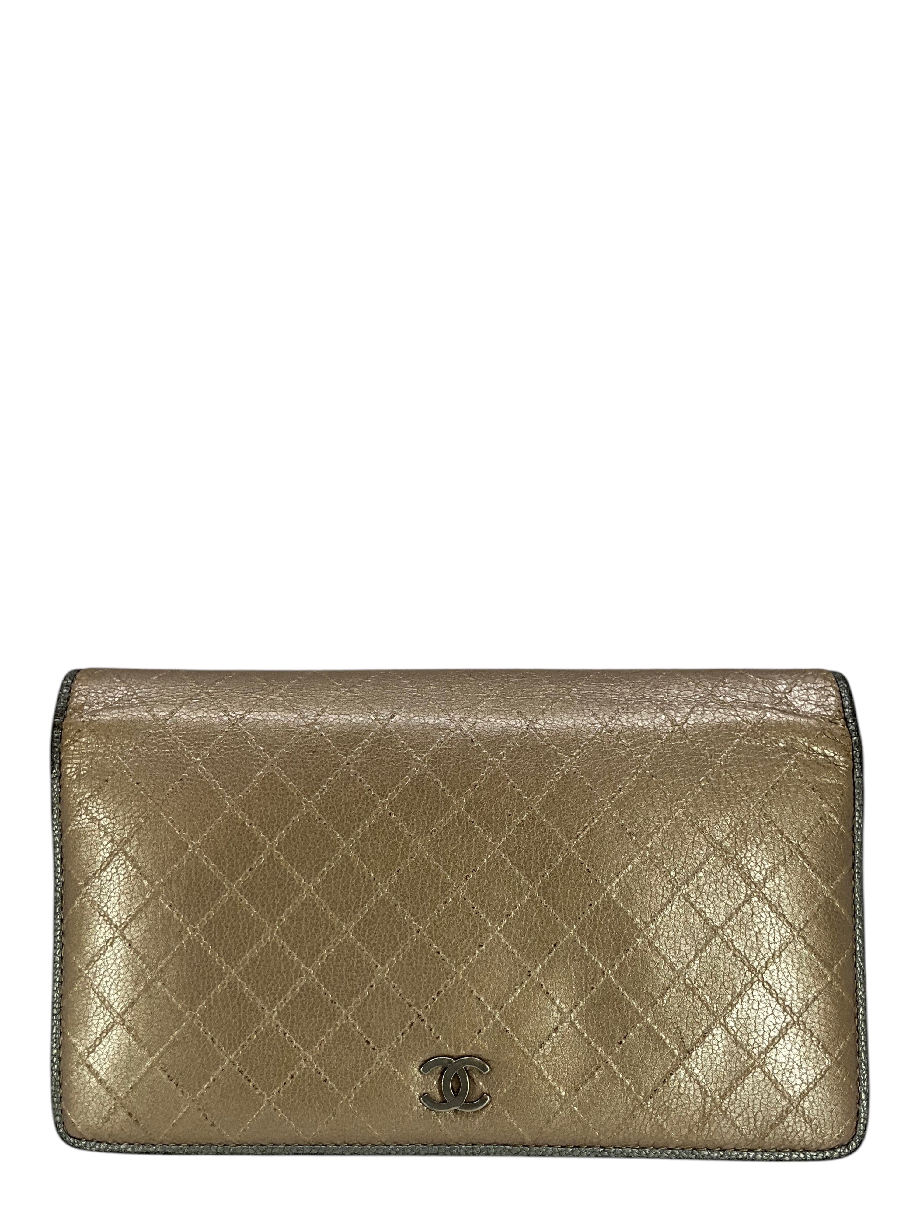 CHANEL Metallic Quilted Bi Fold Long Wallet