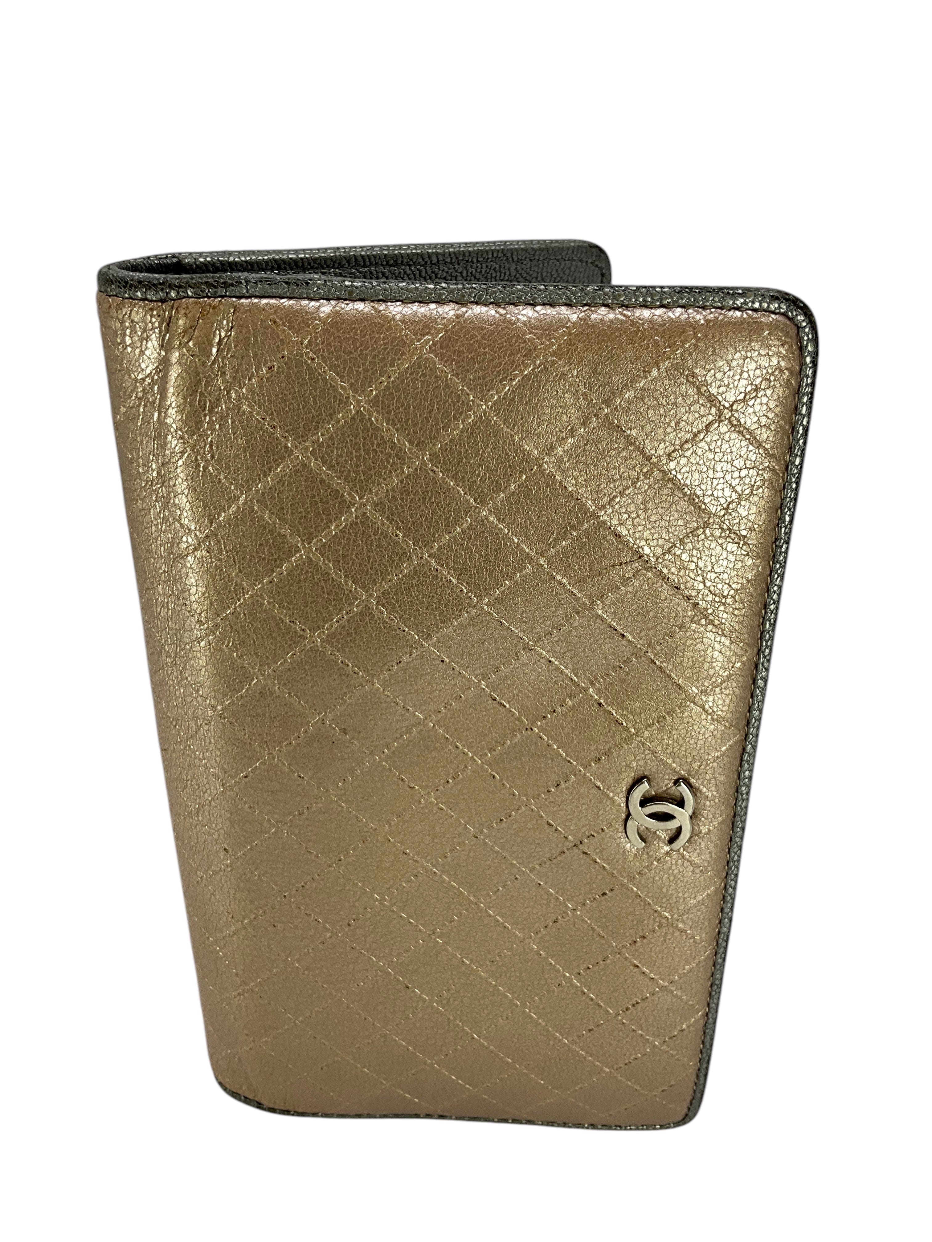 CHANEL Metallic Quilted Bi Fold Long Wallet