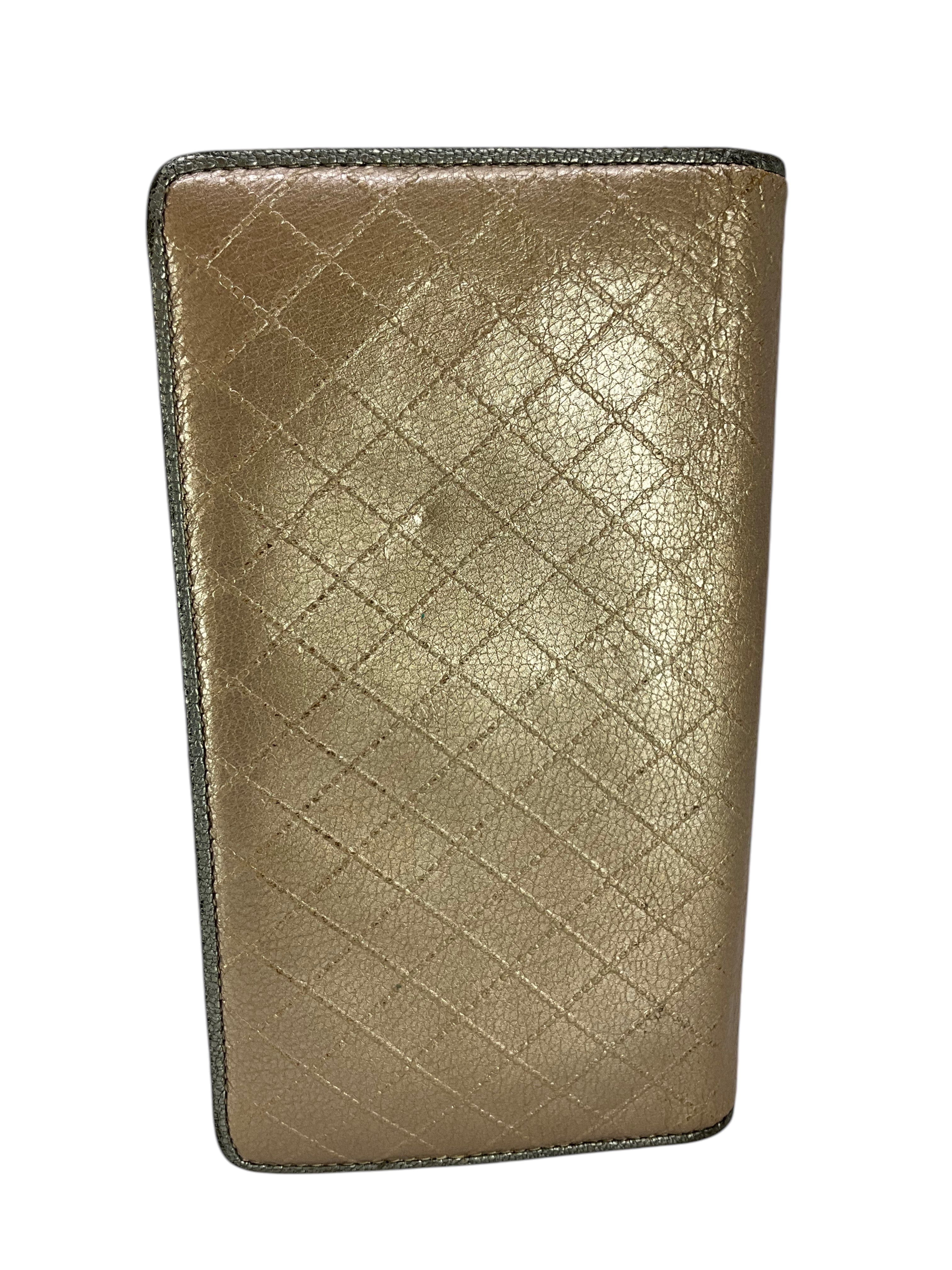 CHANEL Metallic Quilted Bi Fold Long Wallet