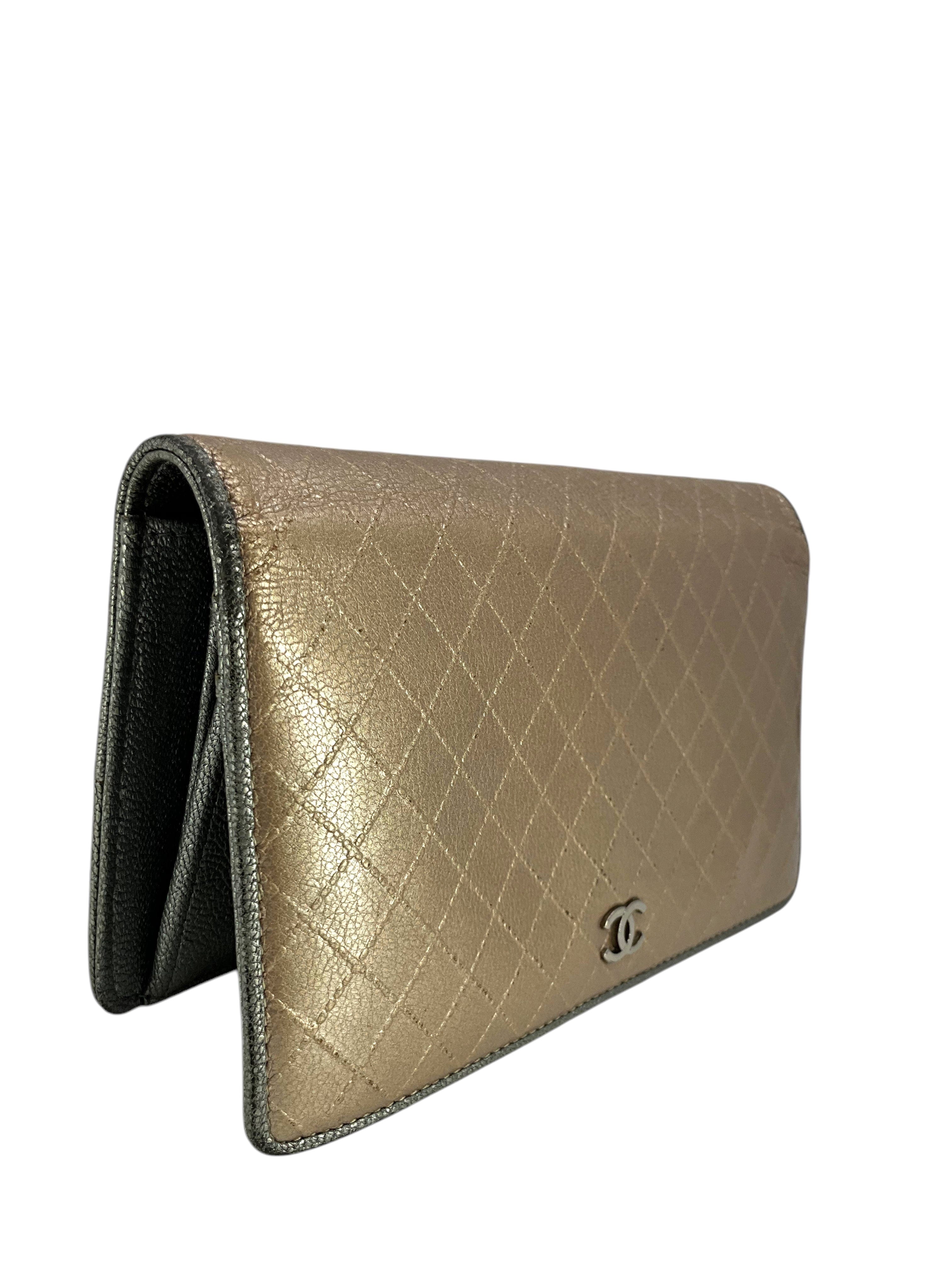 CHANEL Metallic Quilted Bi Fold Long Wallet
