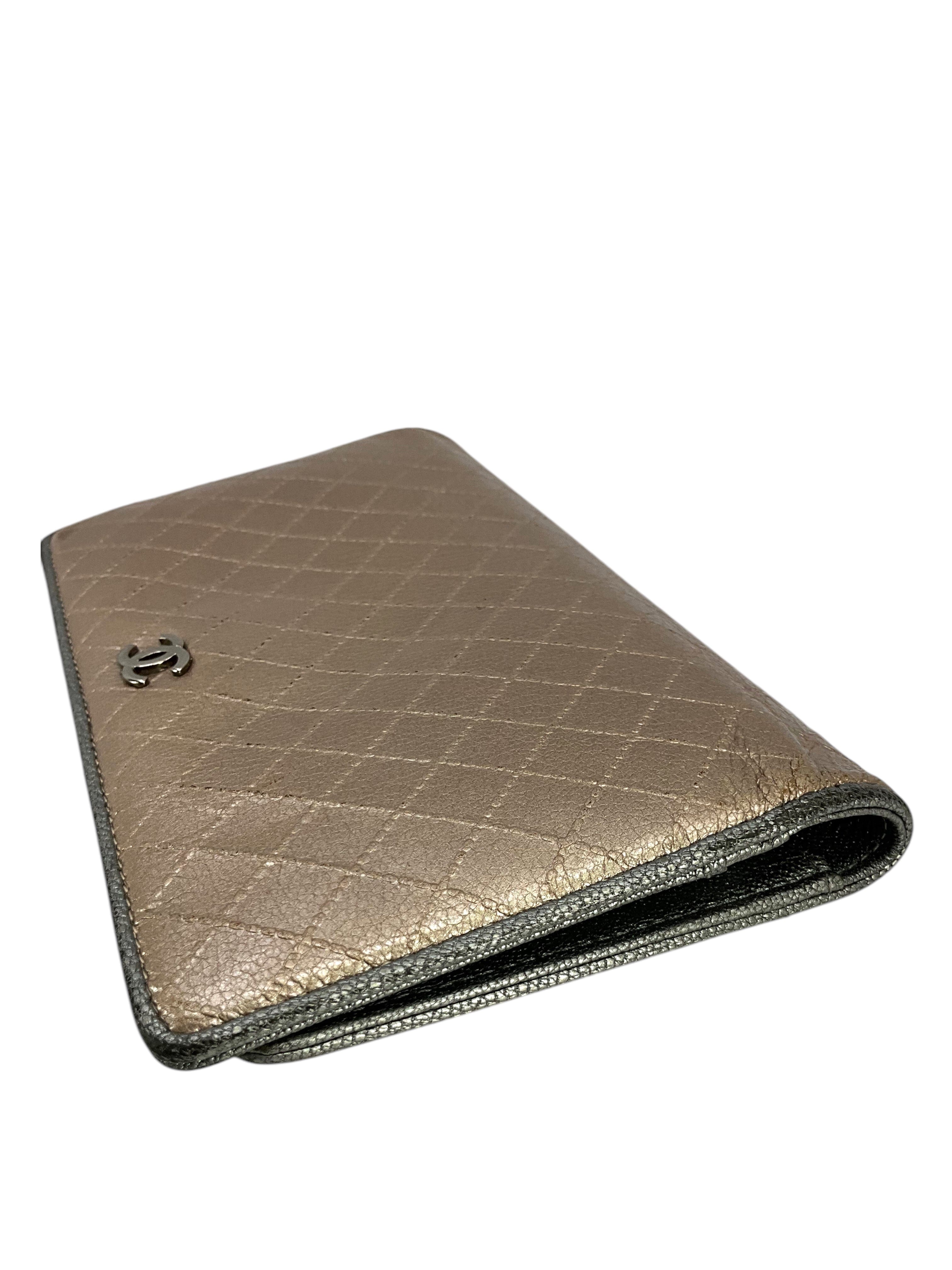 CHANEL Metallic Quilted Bi Fold Long Wallet