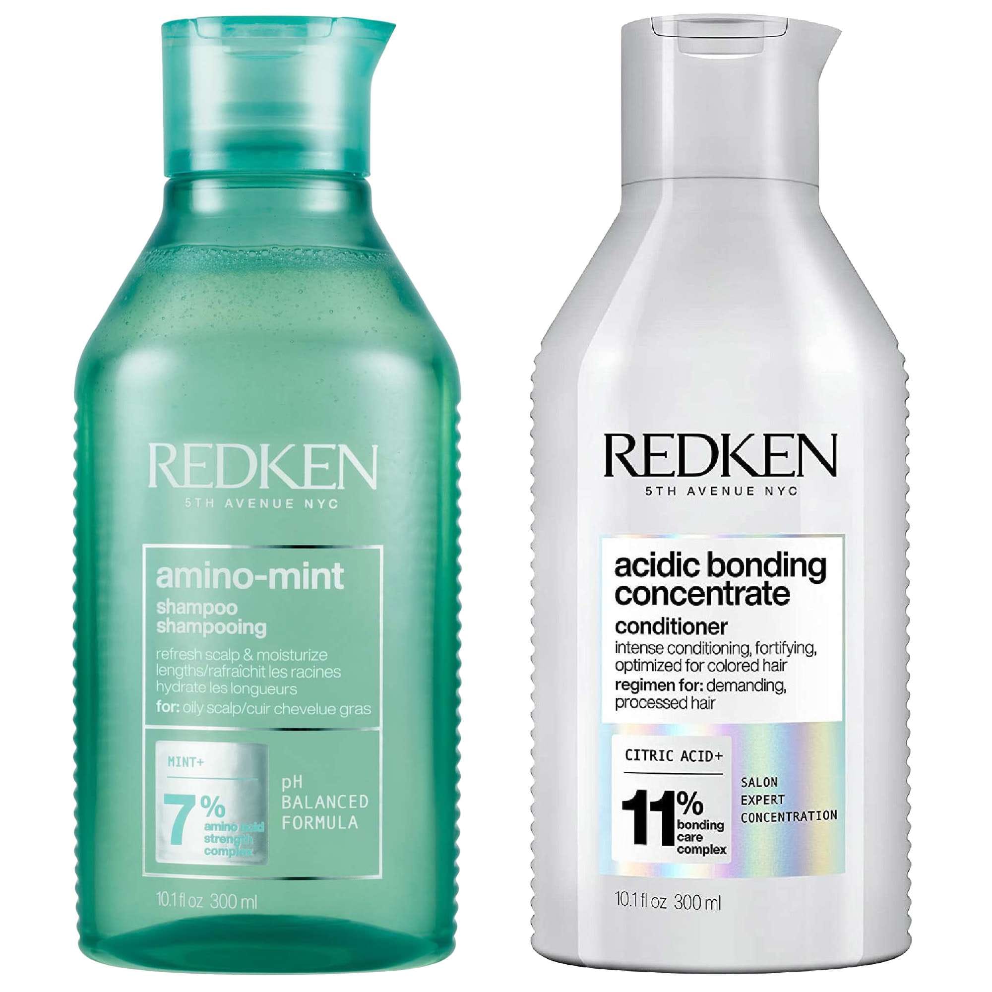 Redken Duo: Amino Mint Scalp Cleansing for Greasy Hair Shampoo & Acidic Bonding Concentrate Conditioner 300ml