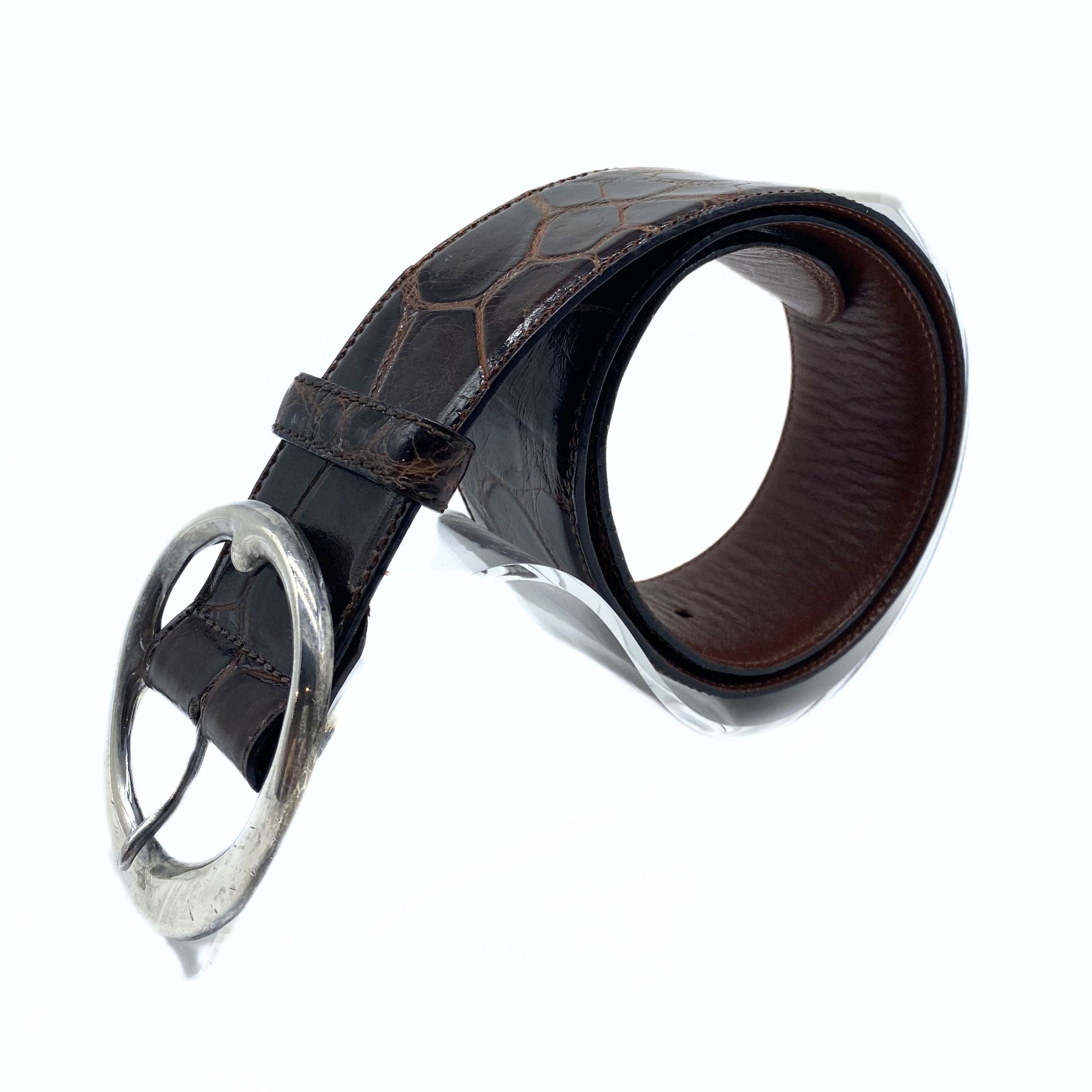 Polo Ralph Lauren Reddish Brown Alligator Leather Wide Belt
