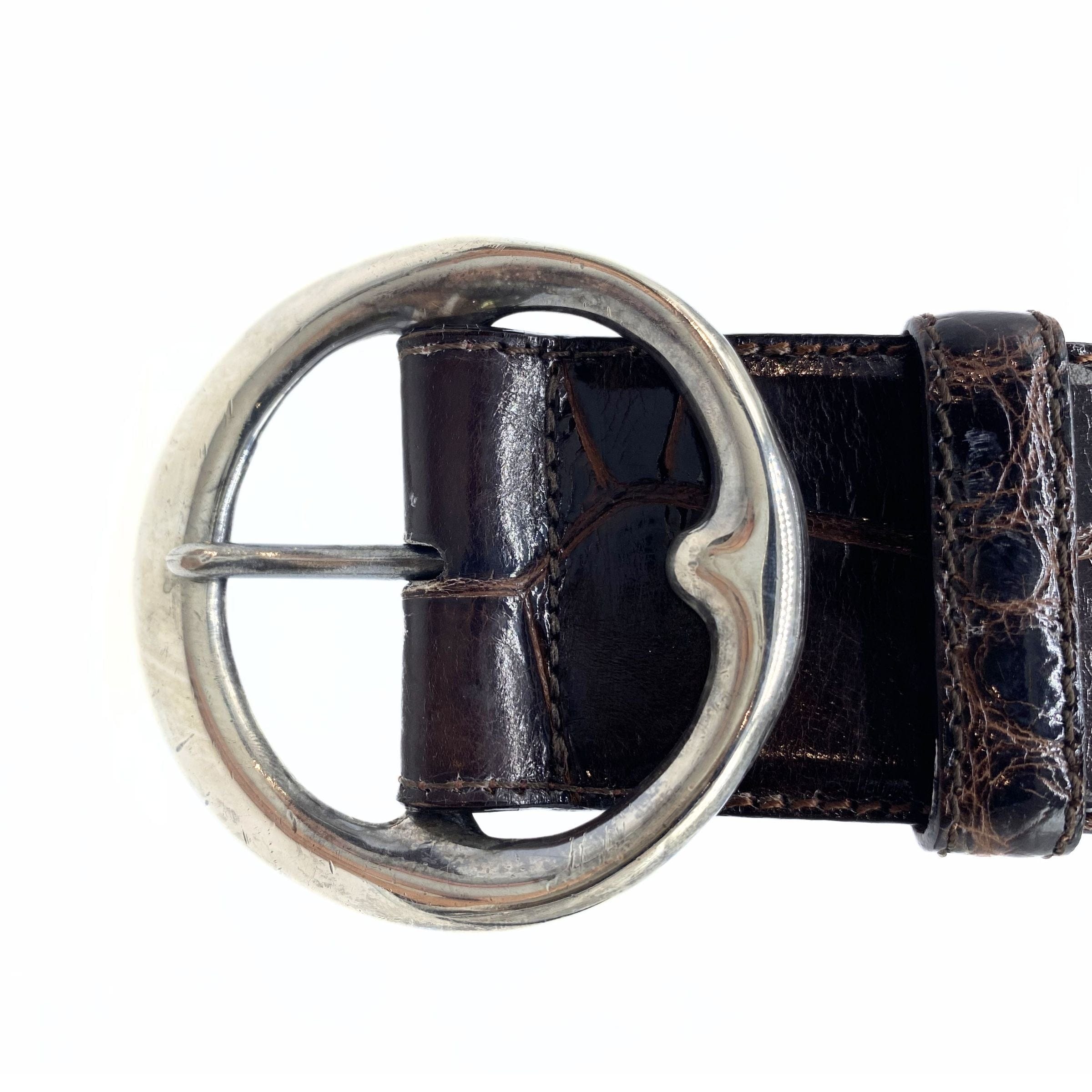 Polo Ralph Lauren Reddish Brown Alligator Leather Wide Belt