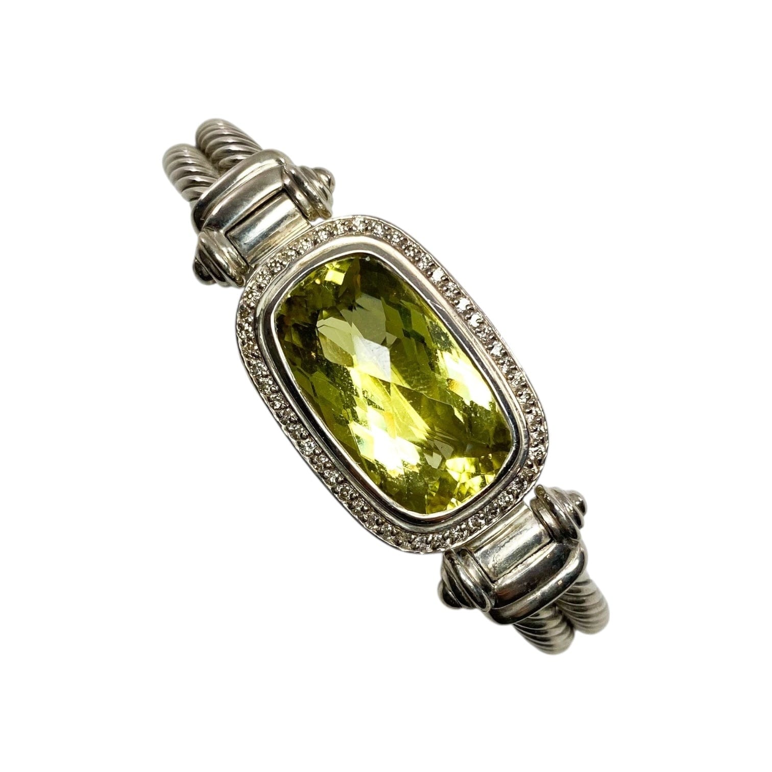 David Yurman Noblesse Diamond Citrine 925 Sterling Silver Double Band Bracelet