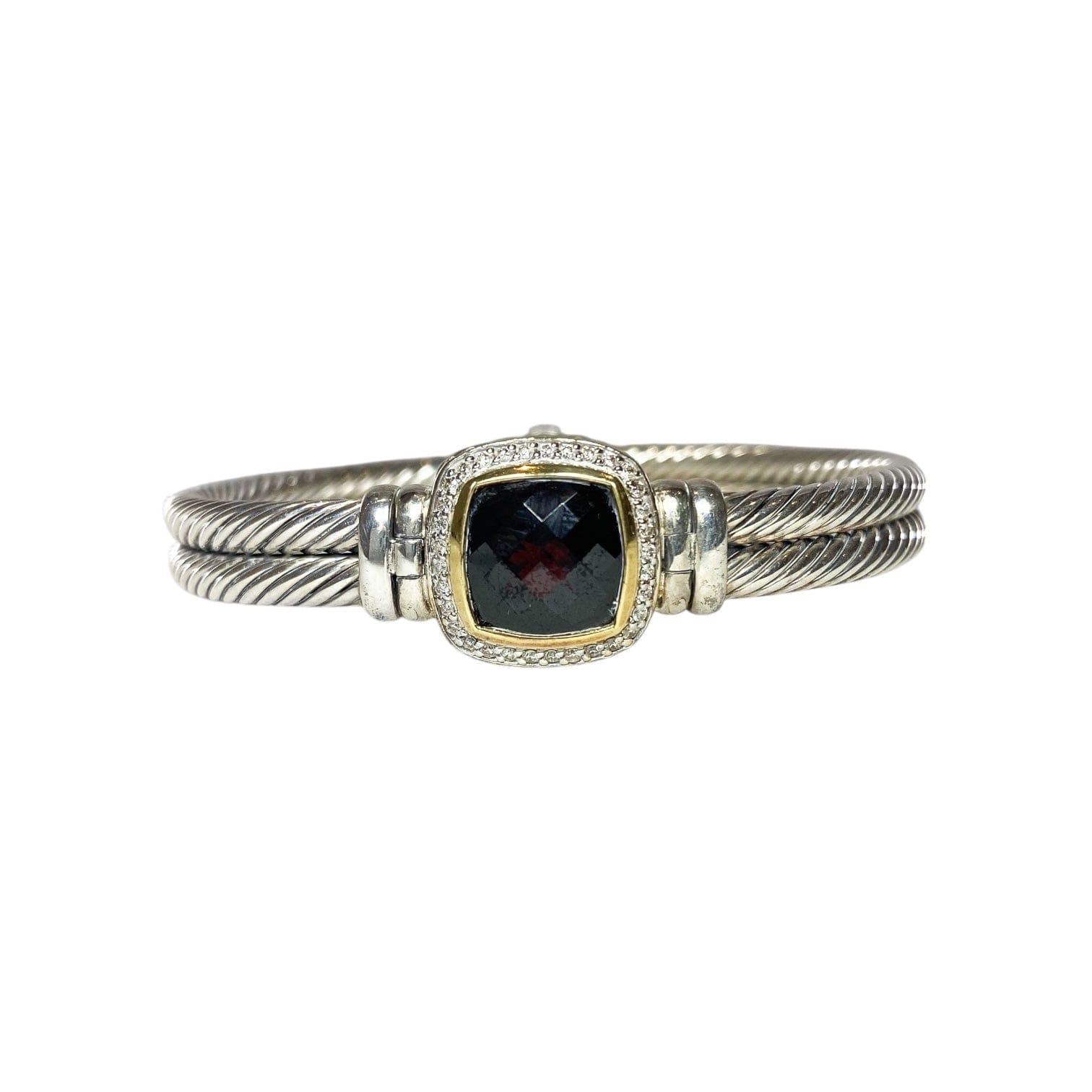 David Yurman Garnet Diamond 18k Gold Sterling Silver Double Cable Bracelet