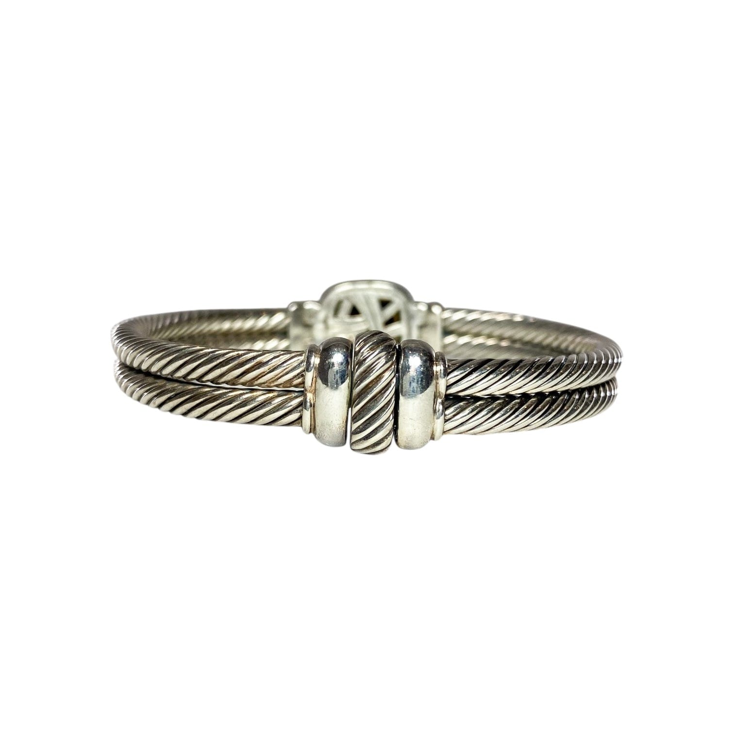 David Yurman Garnet Diamond 18k Gold Sterling Silver Double Cable Bracelet