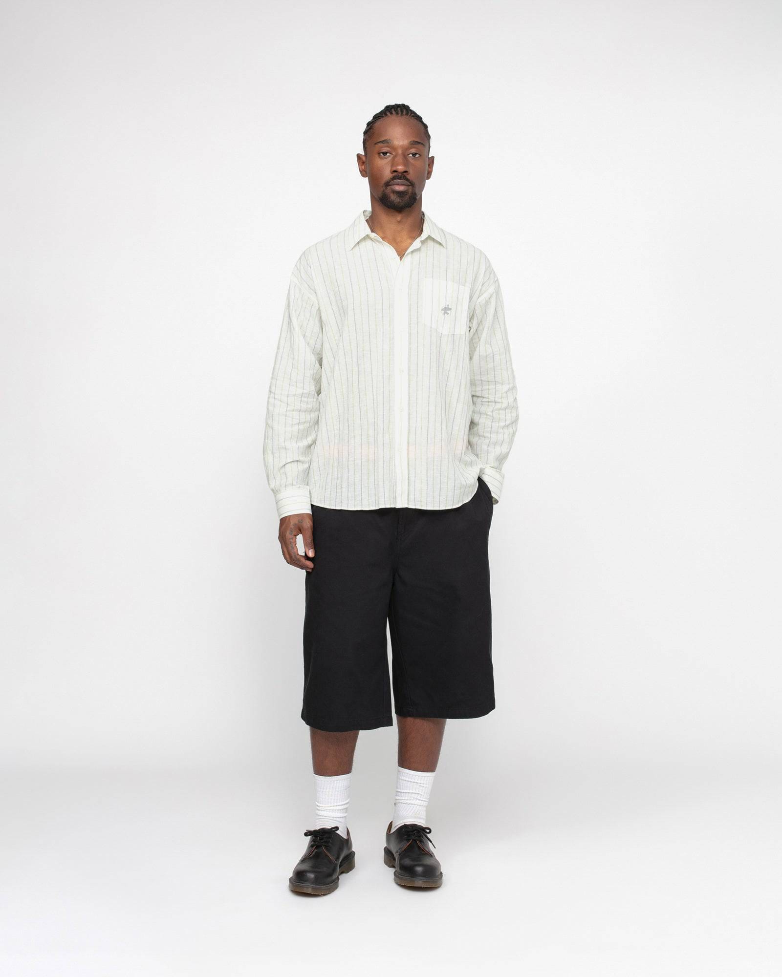 Stüssy Classic Shirt Striped Cotton Linen - White