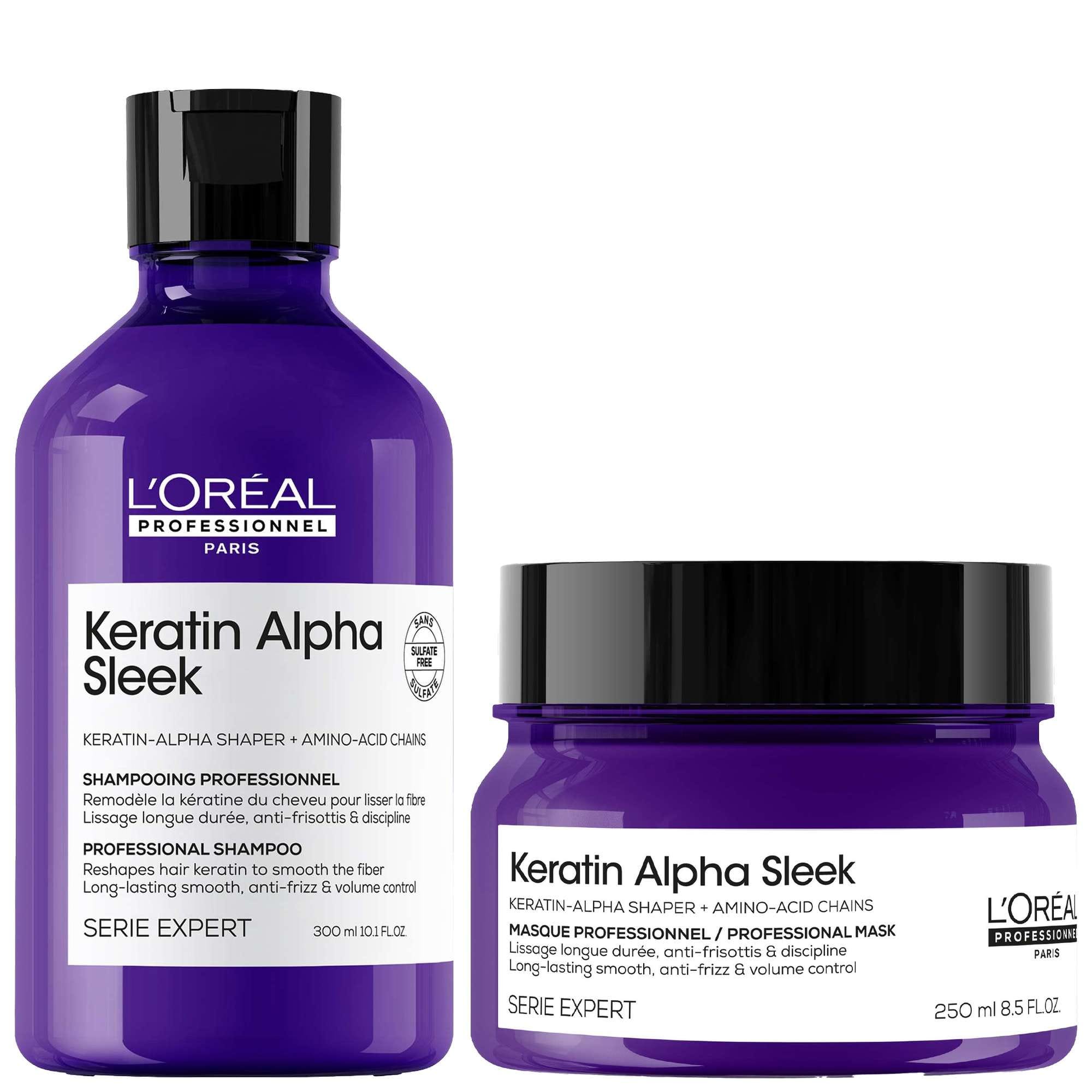 L'Oréal Professionnel Keratin Alpha Sleek Anti Frizz & Smoothing Shampoo & Hair Mask Bundle