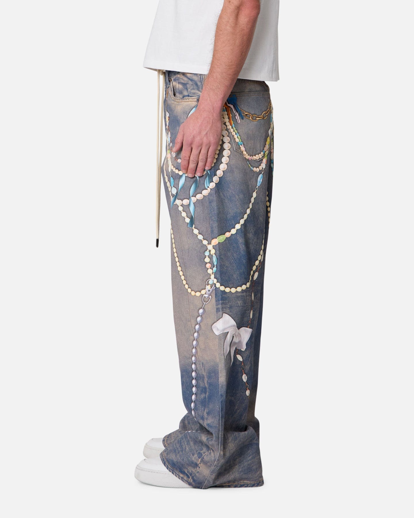 MNML Rave Chain Printed Denim Jeans Washed Blue