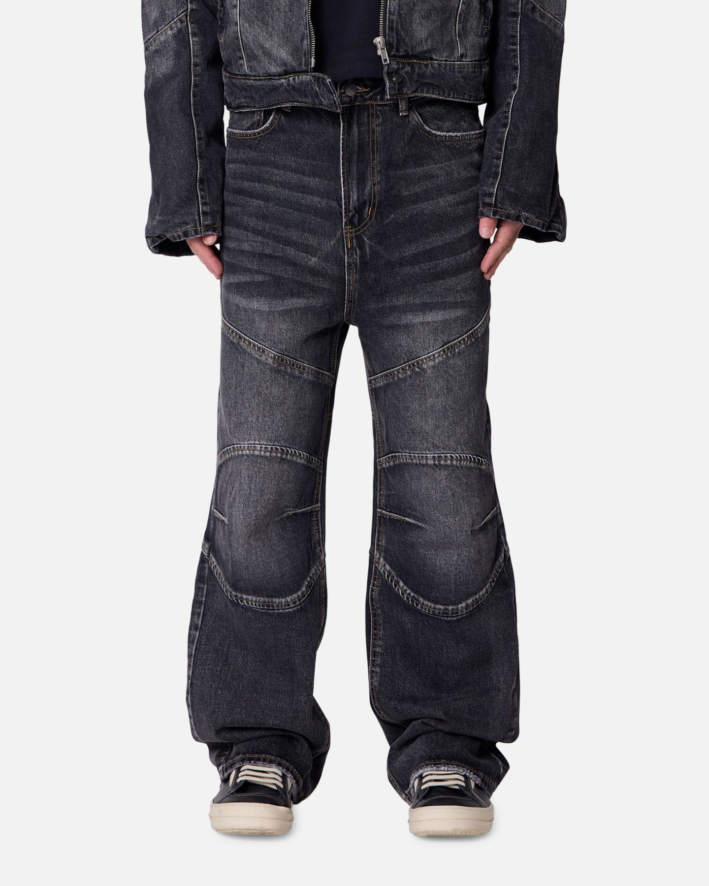MNML Panelled Moto Denim Jeans Washed Black