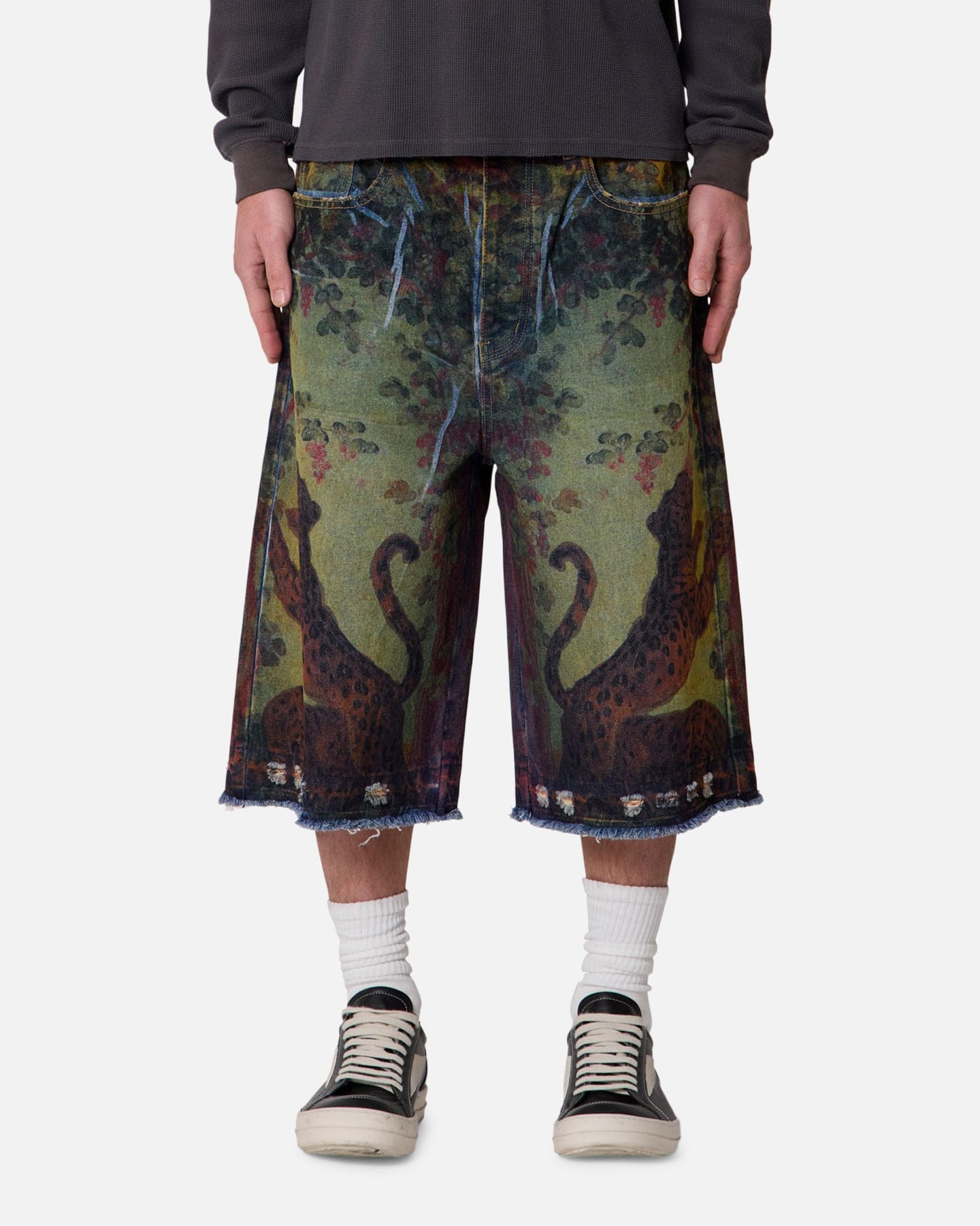 MNML Ultra Baggy Leopard Denim Shorts Multi