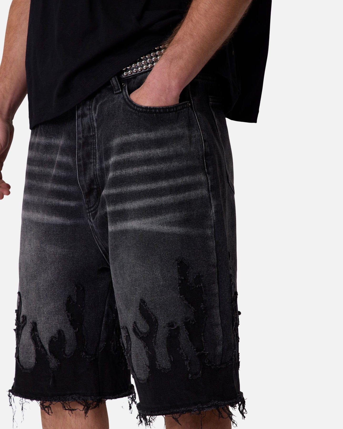 MNML Baggy Flame Denim Shorts Black