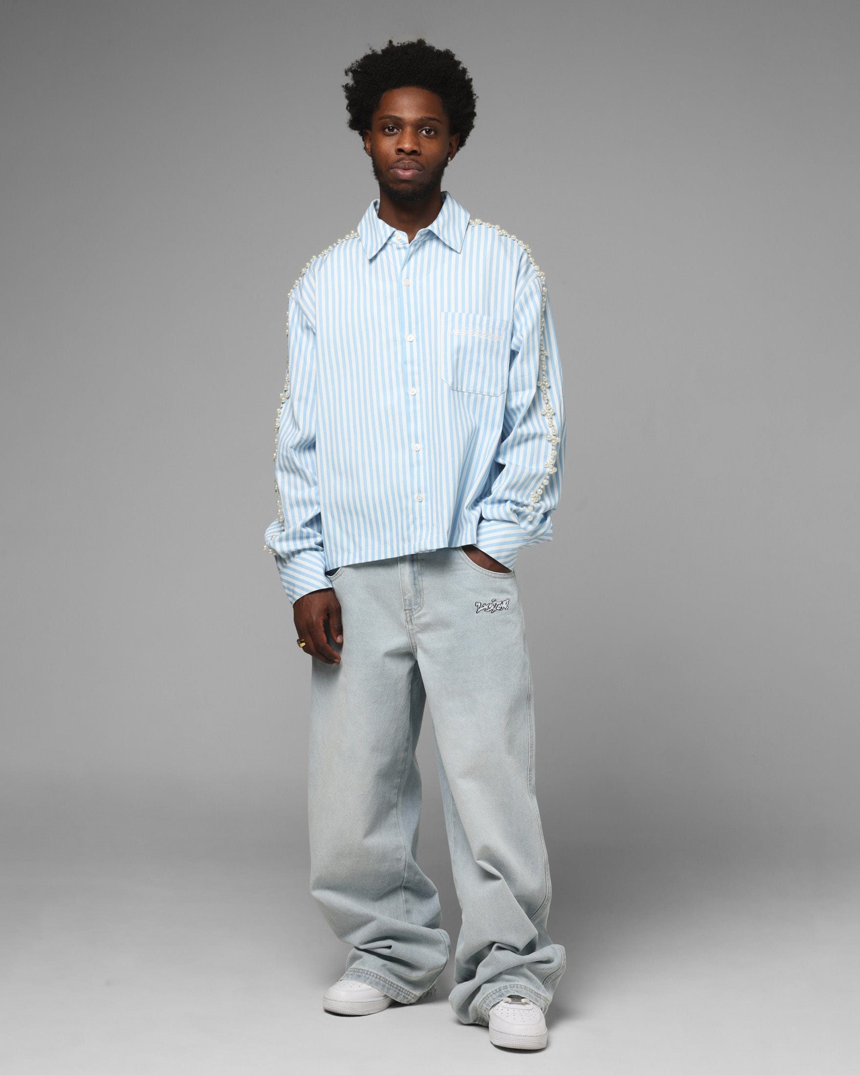 Loiter Pearl Button Up Shirt Blue Stripe