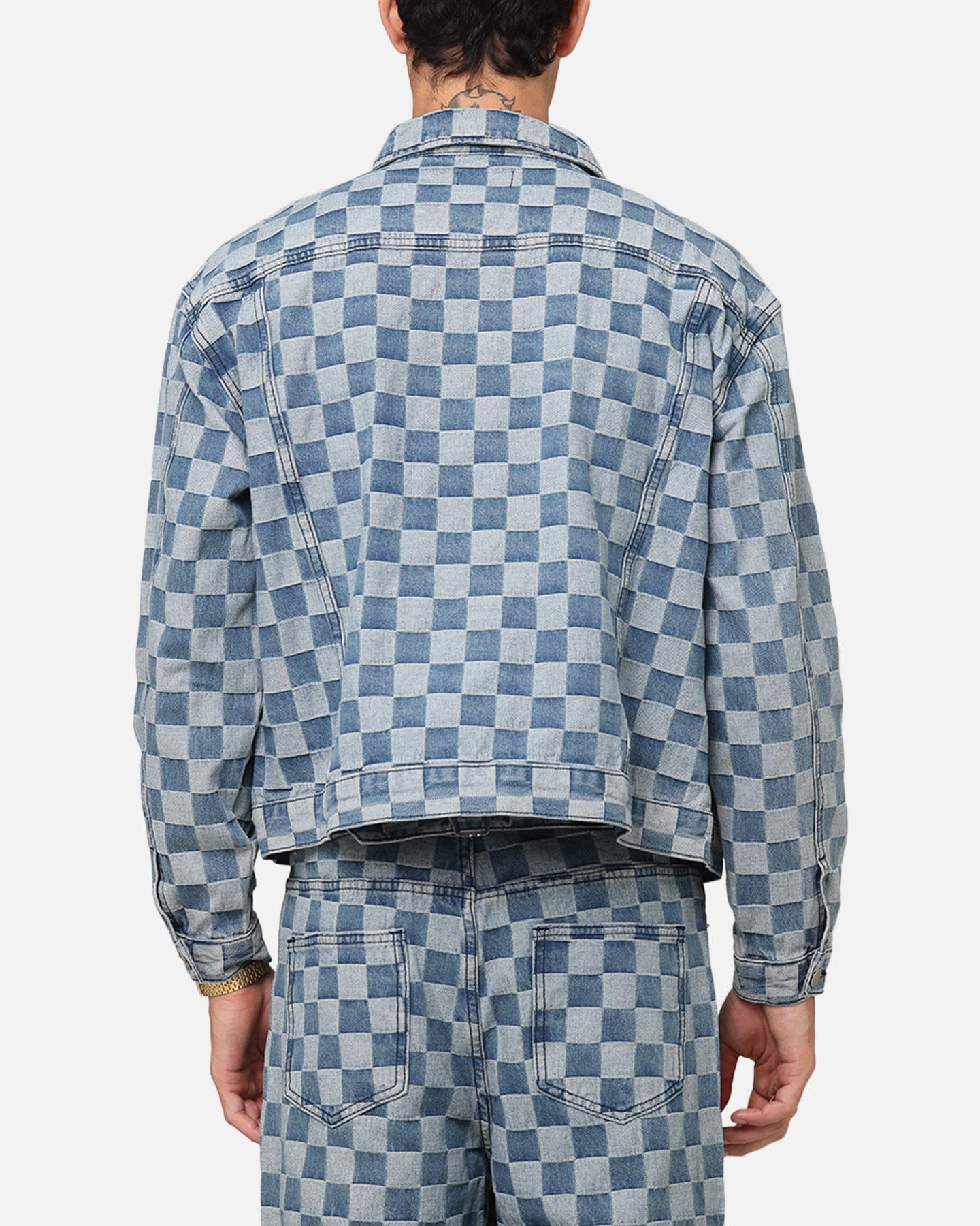 XXIII Checker Board Trucker Jacket Blue