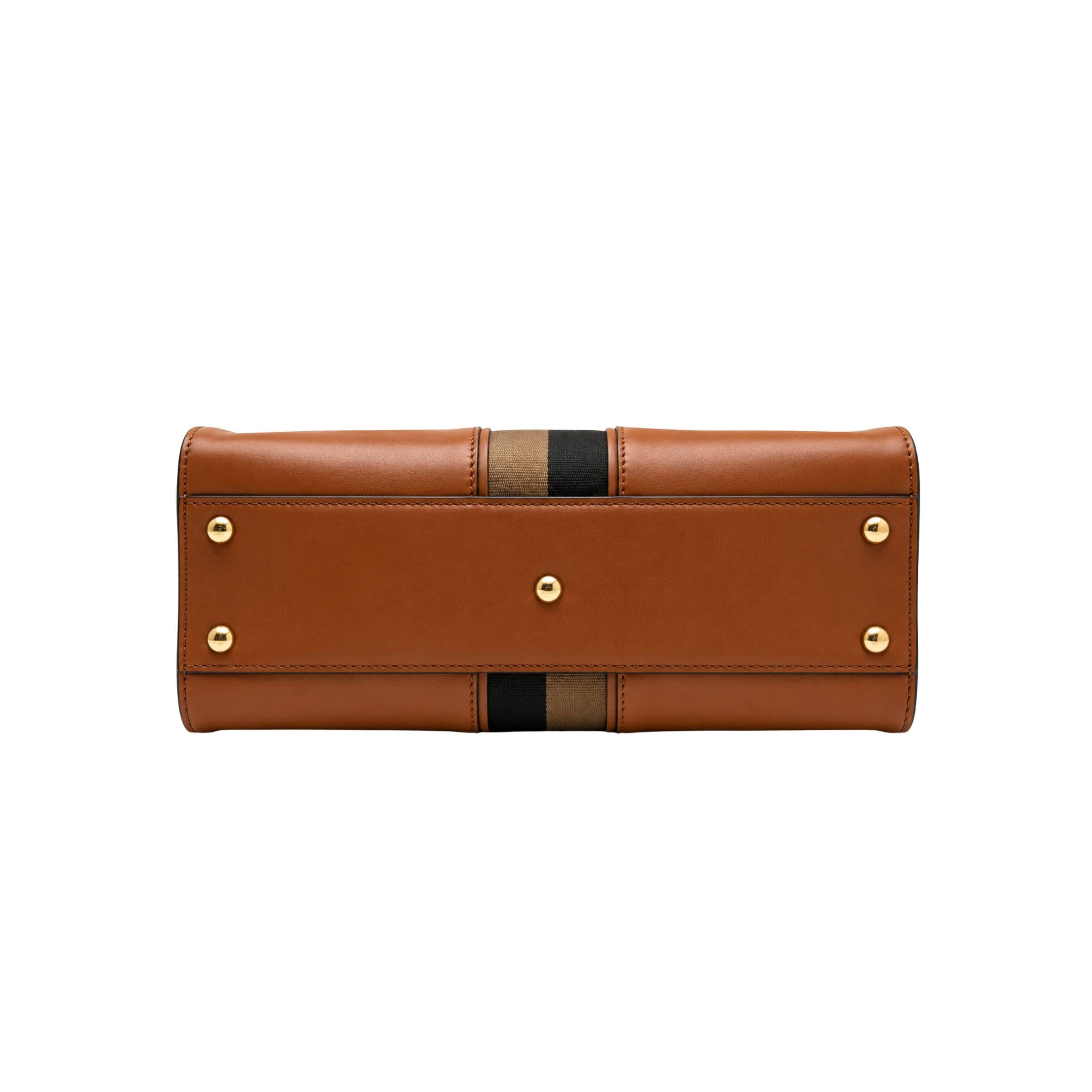 Fendi Peekaboo Medium Camel with Canvas Handbag with Twilly