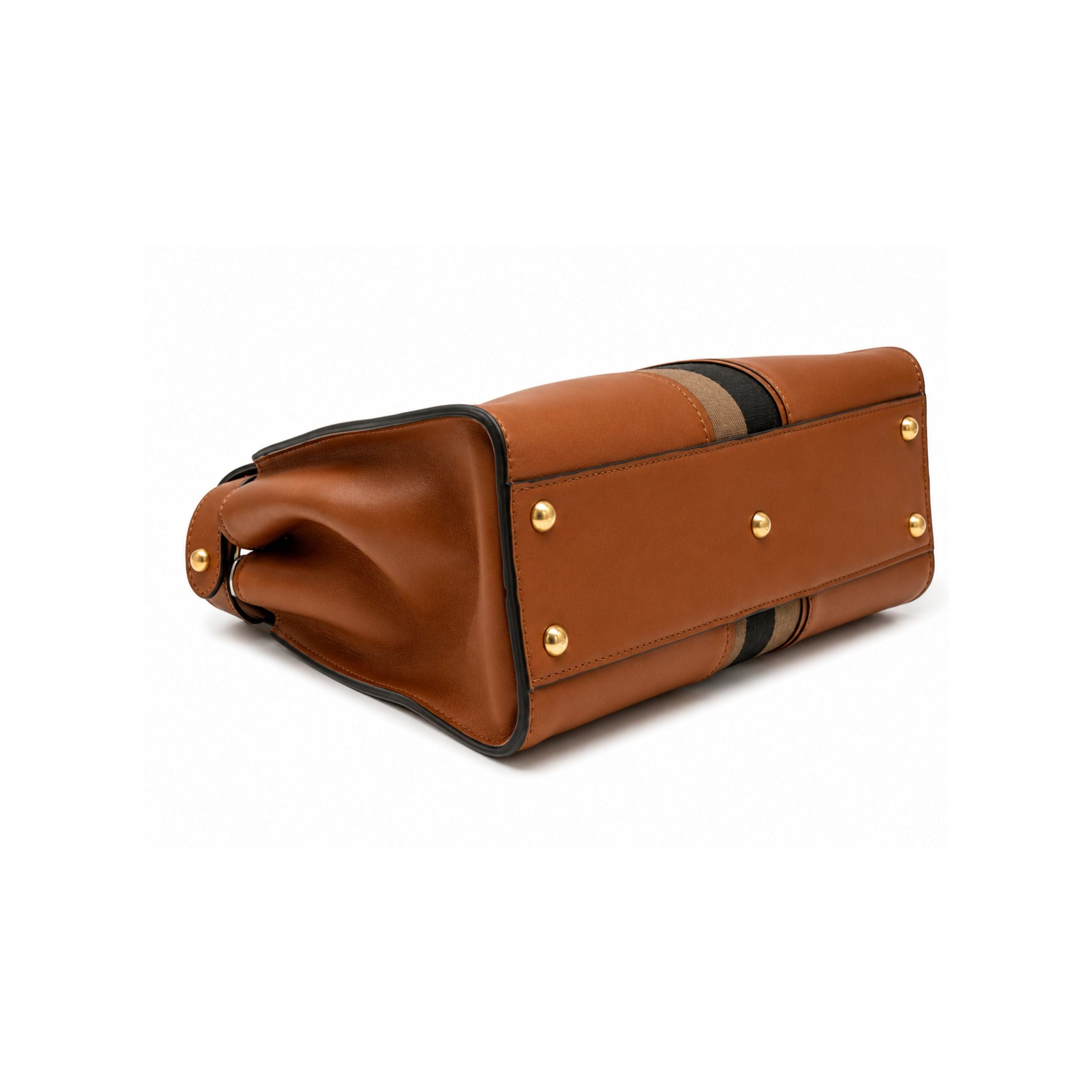 Fendi Peekaboo Medium Camel with Canvas Handbag with Twilly