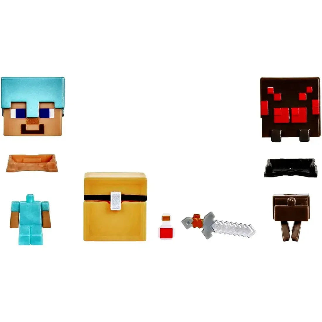 Mattel Minecraft - Spider Slaying Steve Mini Action Figure Set (1.5") - Mattel - Mob Head Minis Series