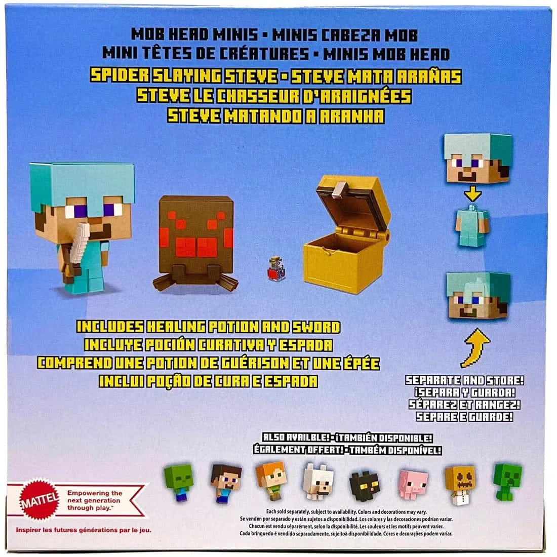 Mattel Minecraft - Spider Slaying Steve Mini Action Figure Set (1.5") - Mattel - Mob Head Minis Series