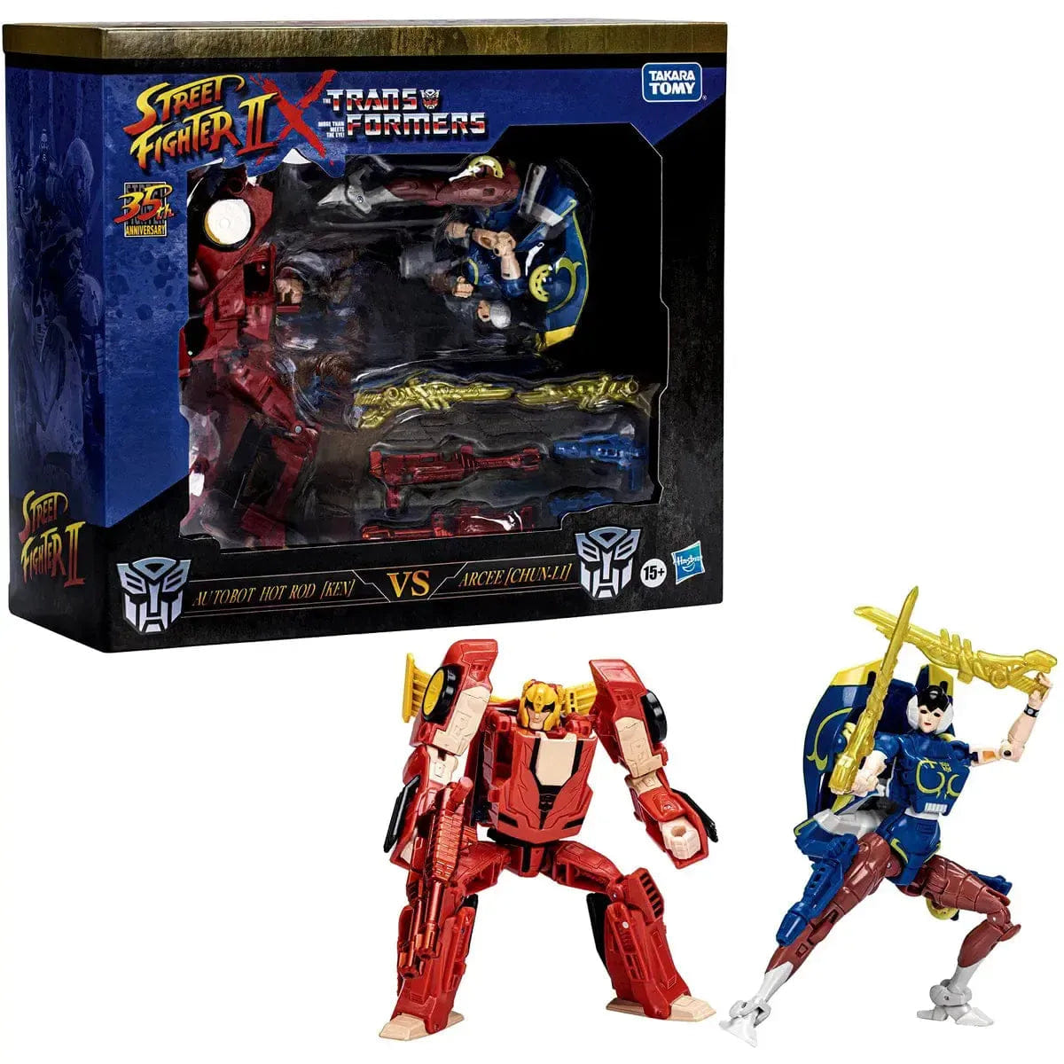 Tomy Street Fighter II x Transformers - Autobot Hot Rod as Ken & Arcee as Chun-Li Action Figure Set - Tomy