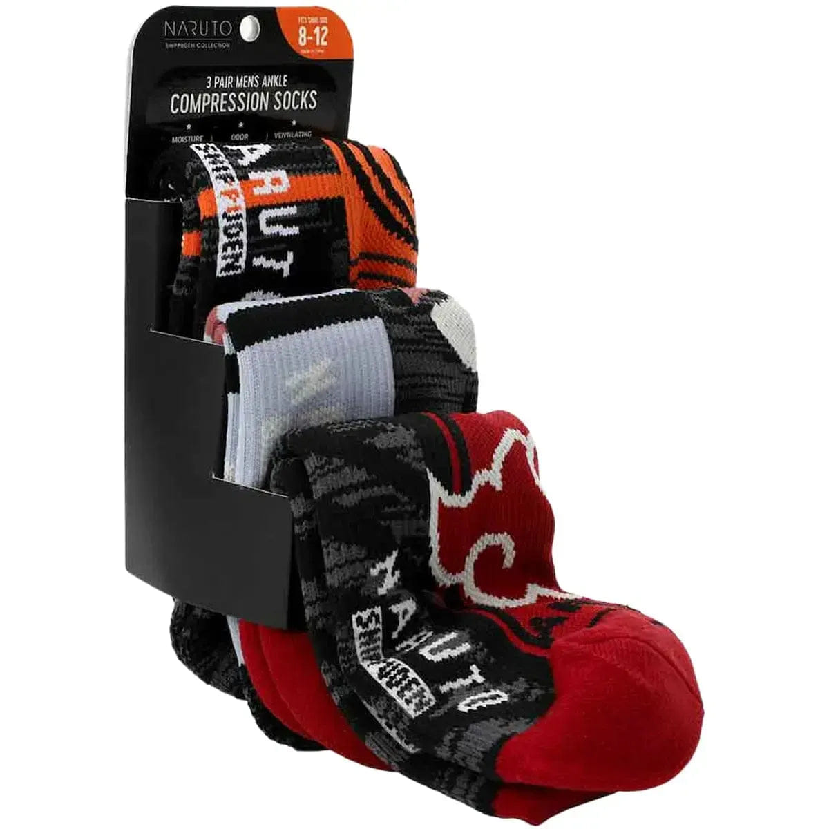 Bioworld Naruto - Akatsuki, Uchiha & Uzumaki Men's Athletic Ankle Compression Socks Set (3 Pairs) - Bioworld