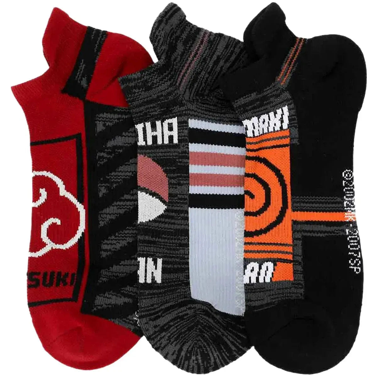 Bioworld Naruto - Akatsuki, Uchiha & Uzumaki Men's Athletic Ankle Compression Socks Set (3 Pairs) - Bioworld