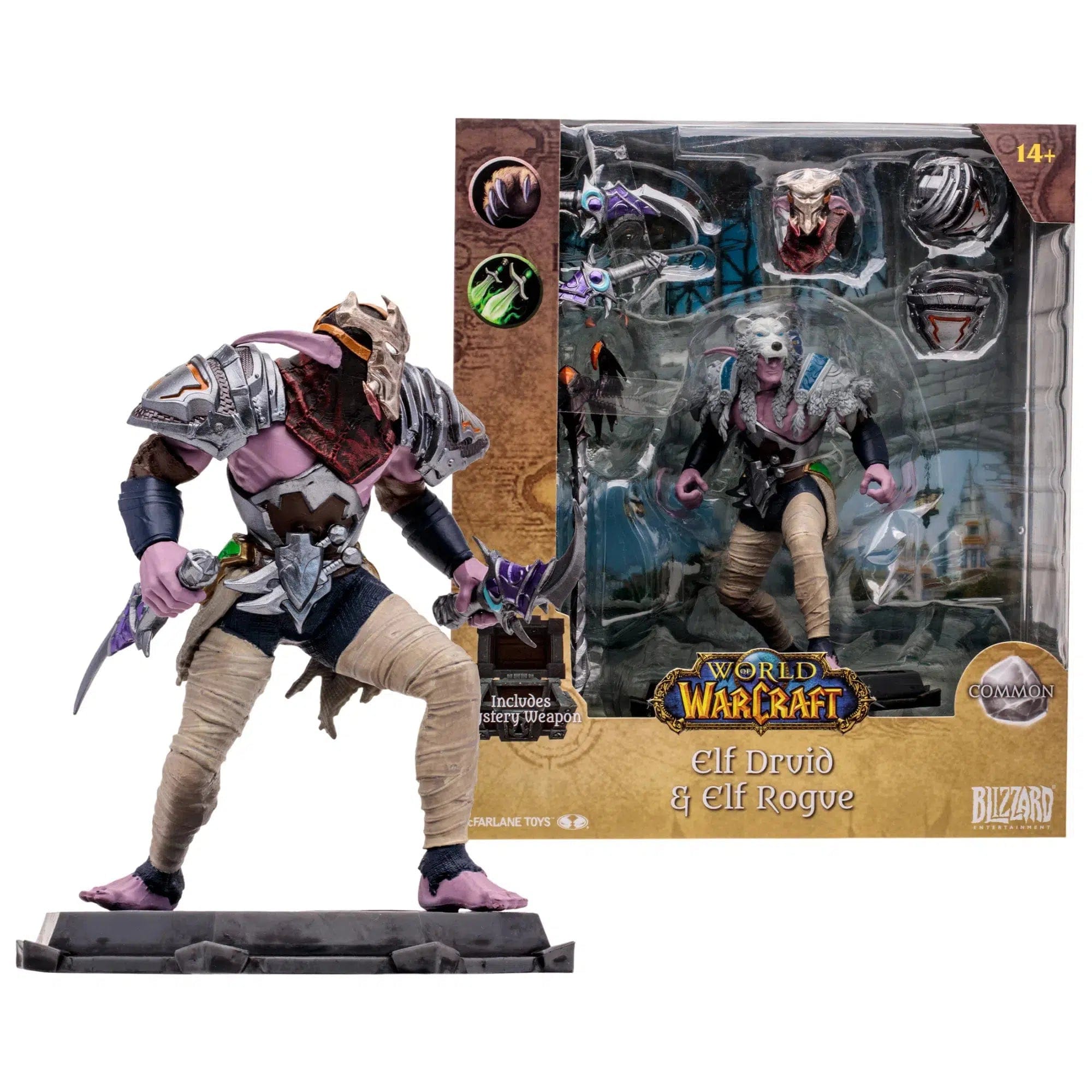 McFarlane Toys World of Warcraft - Elf Druid & Eld Rogue Action Figure with Mystery Weapon (7") - McFarlane Toys