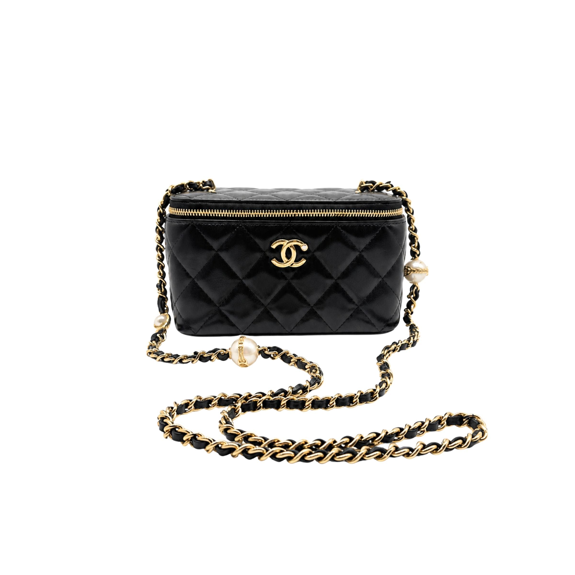 Chanel Vanity with Pearl Shiny Black Crossbody Bag