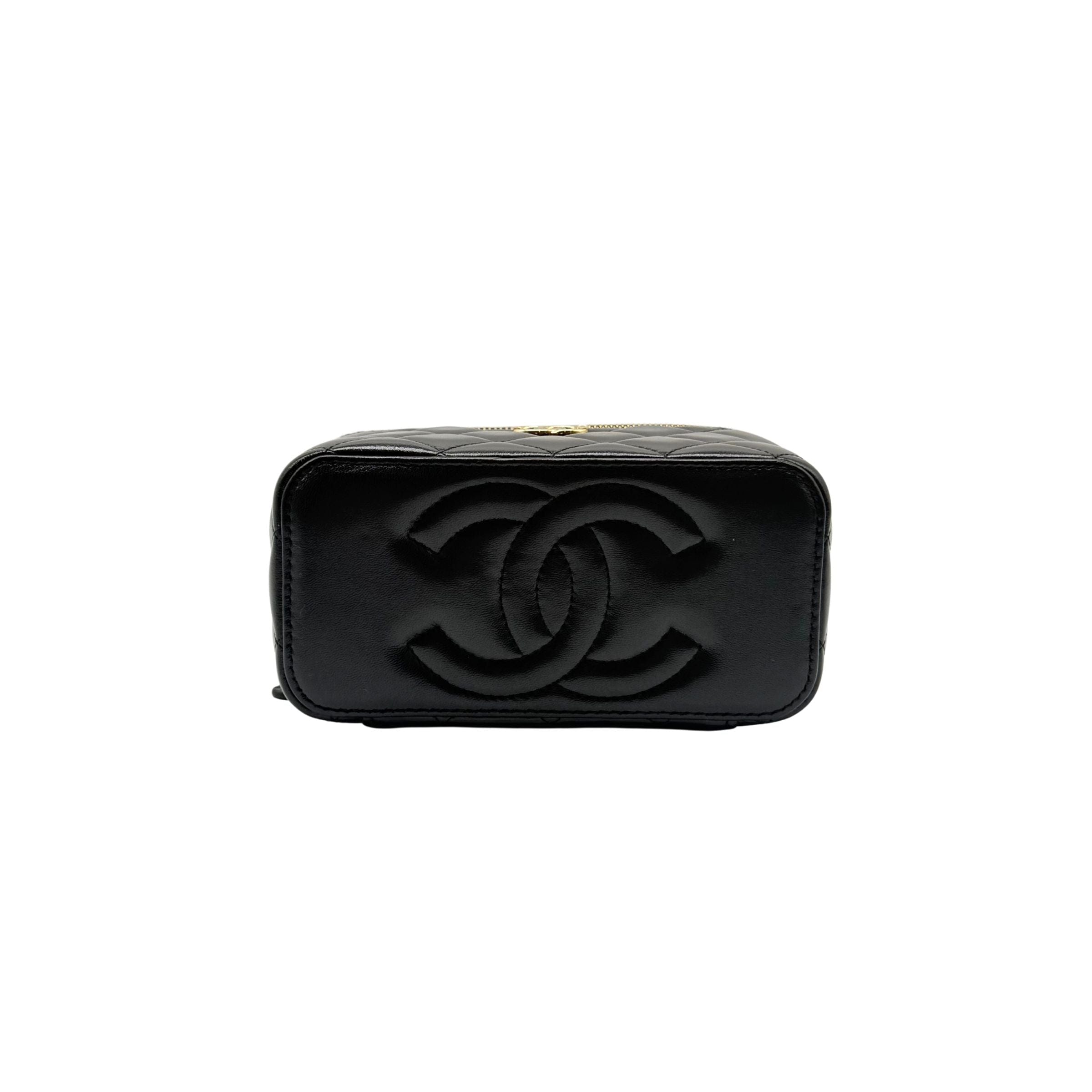 Chanel Vanity with Pearl Shiny Black Crossbody Bag