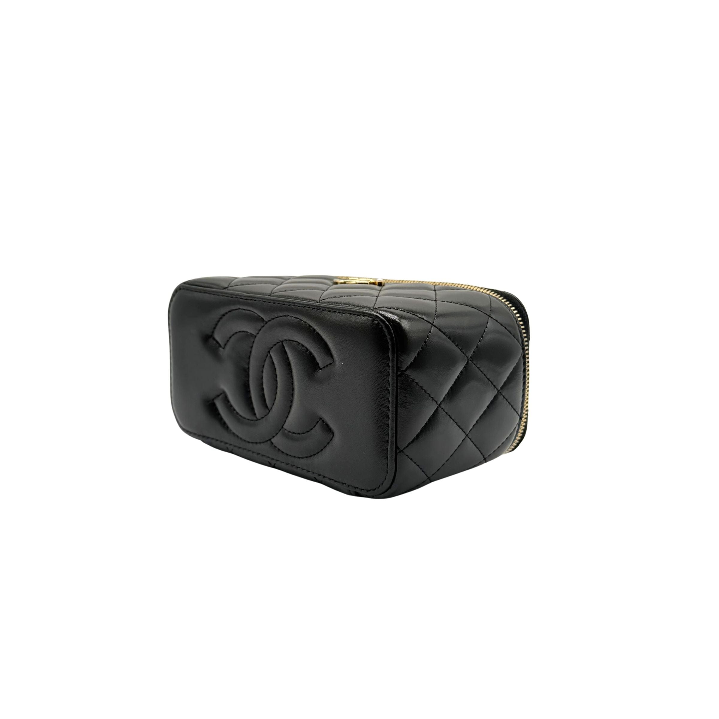 Chanel Vanity with Pearl Shiny Black Crossbody Bag