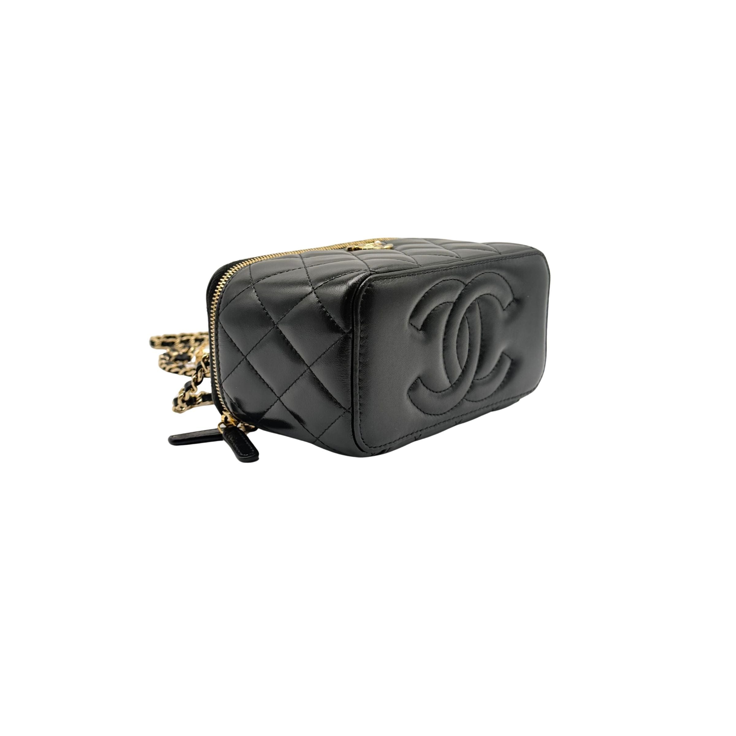Chanel Vanity with Pearl Shiny Black Crossbody Bag