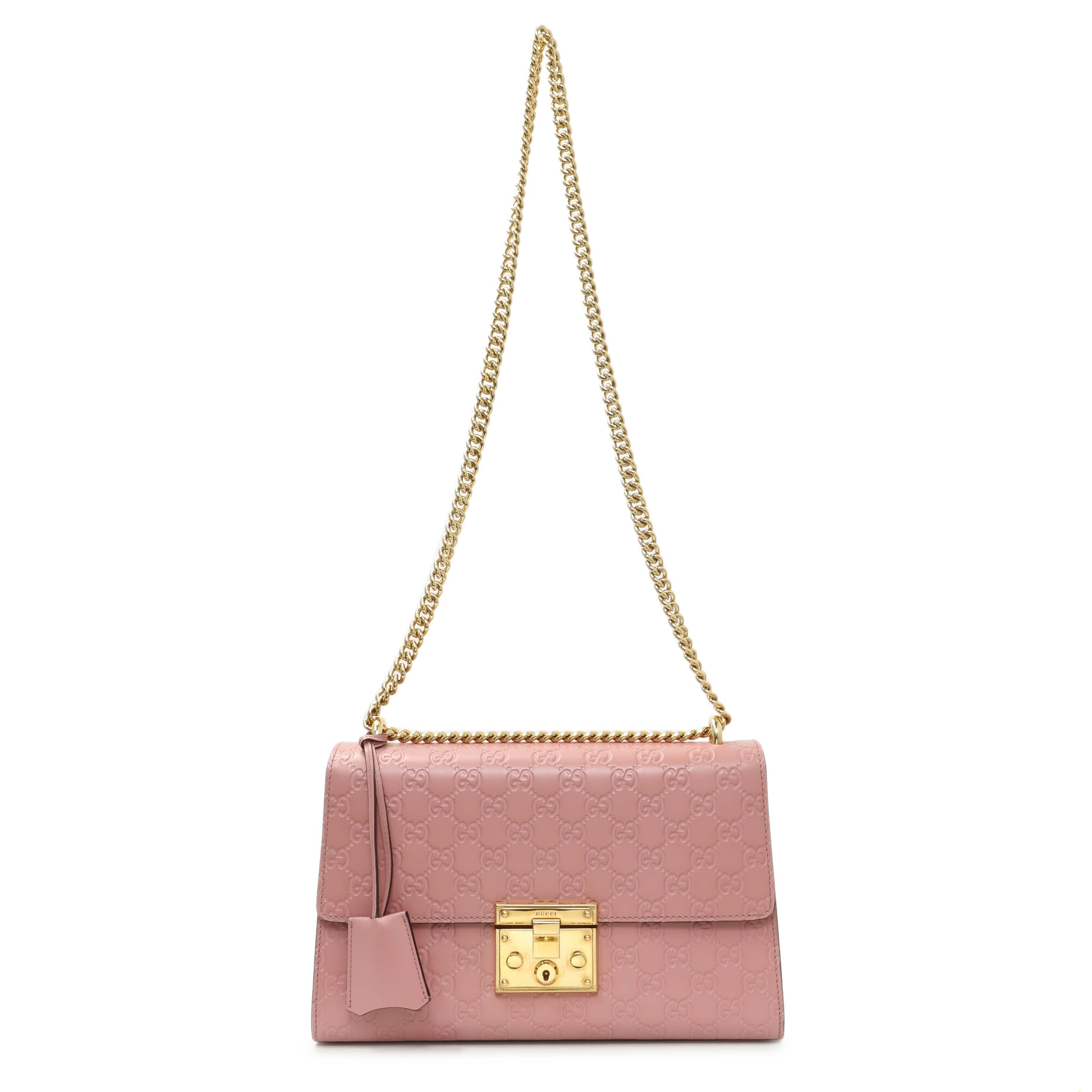 Gucci Pink Calfskin Medium Guccissima Padlock Flap Shoulder Bag