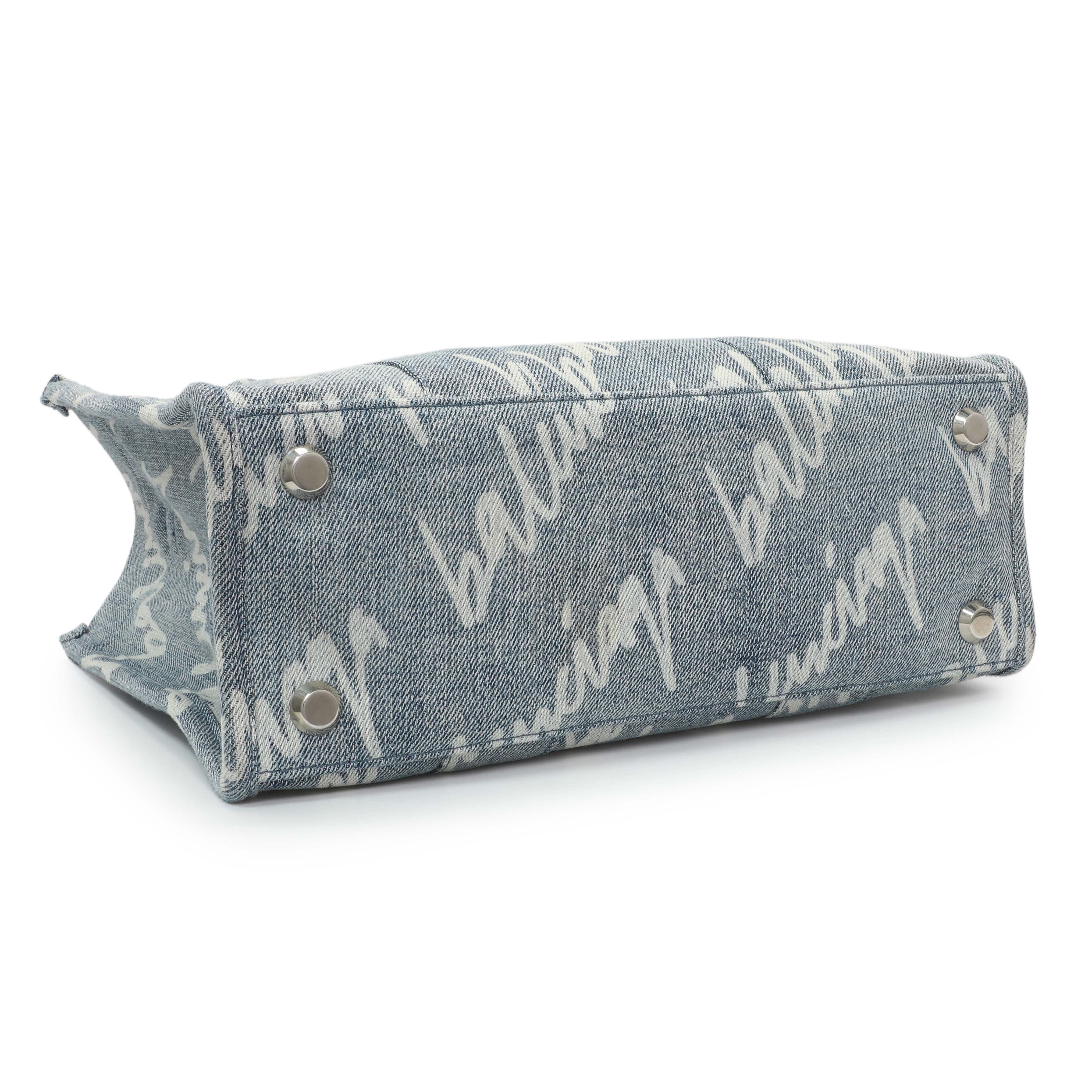 Balenciaga Small Hardware Scribble Printed Denim Tote Bag