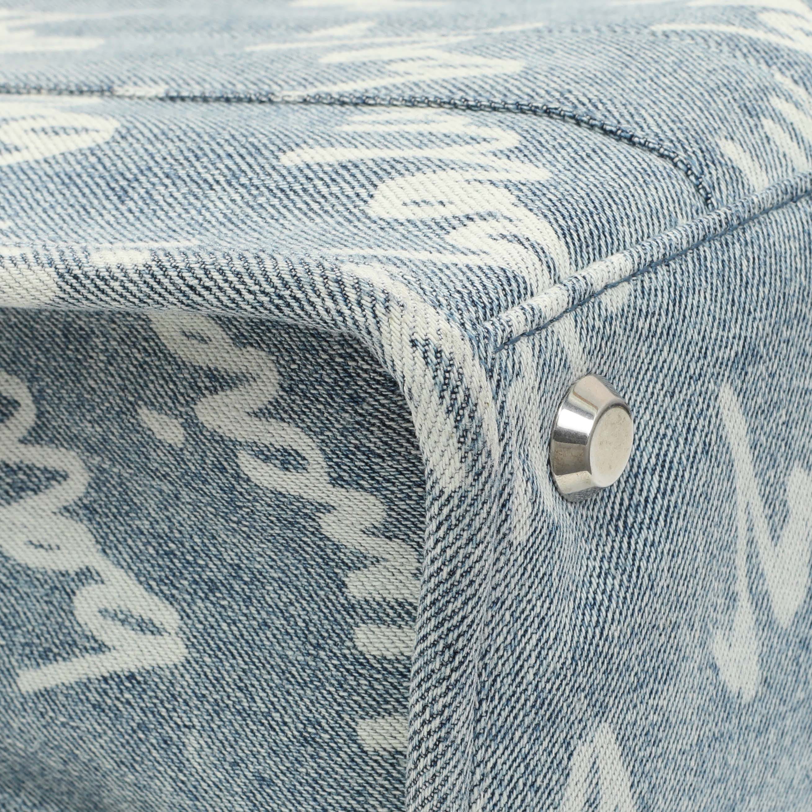 Balenciaga Small Hardware Scribble Printed Denim Tote Bag